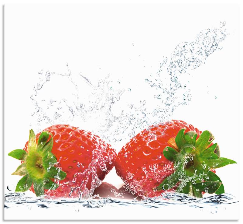 Artland Küchenrückwand »Erdbeeren mit Spritzwasser«, (1 tlg.), Alu Spritzschutz mit Klebeband, einfache Montage von Artland