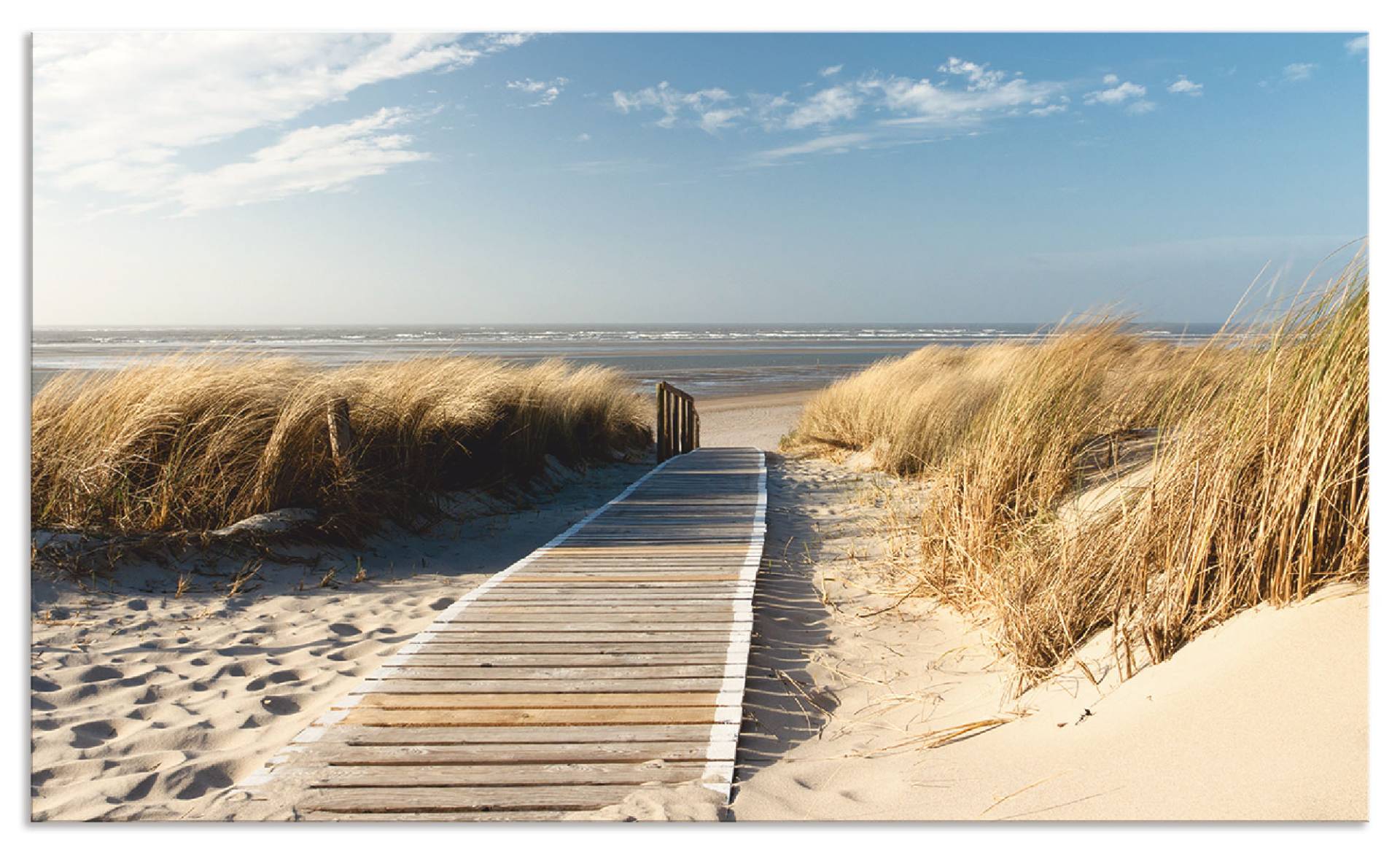 Artland Küchenrückwand »Nordseestrand auf Langeoog - Steg«, (1 tlg.), Alu Spritzschutz mit Klebeband, einfache Montage von Artland