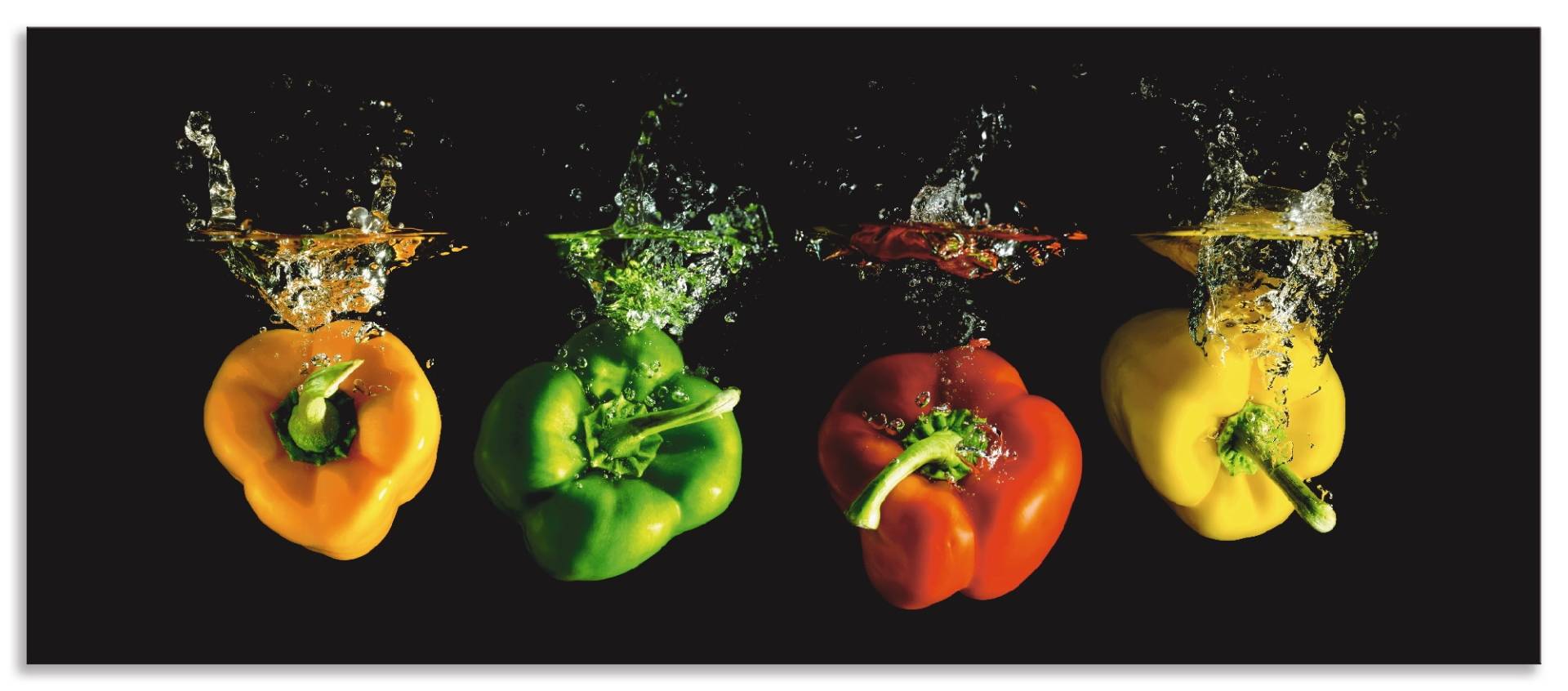 Artland Küchenrückwand »Paprika fallen ins Wasser«, (1 tlg.), Alu Spritzschutz mit Klebeband, einfache Montage Artland Küchenrückwand »Paprika fallen ins Wasser«, (1 tlg.), Alu Spritzschutz mit Klebeband, einfache Montage von Artland