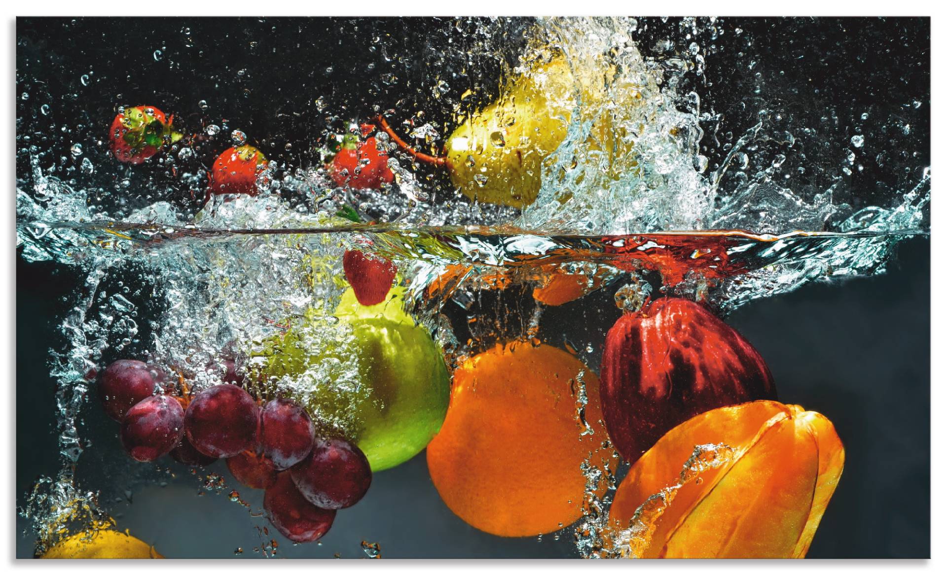 Artland Küchenrückwand »Spritzendes Obst auf dem Wasser«, (1 tlg.), Alu Spritzschutz mit Klebeband, einfache Montage von Artland