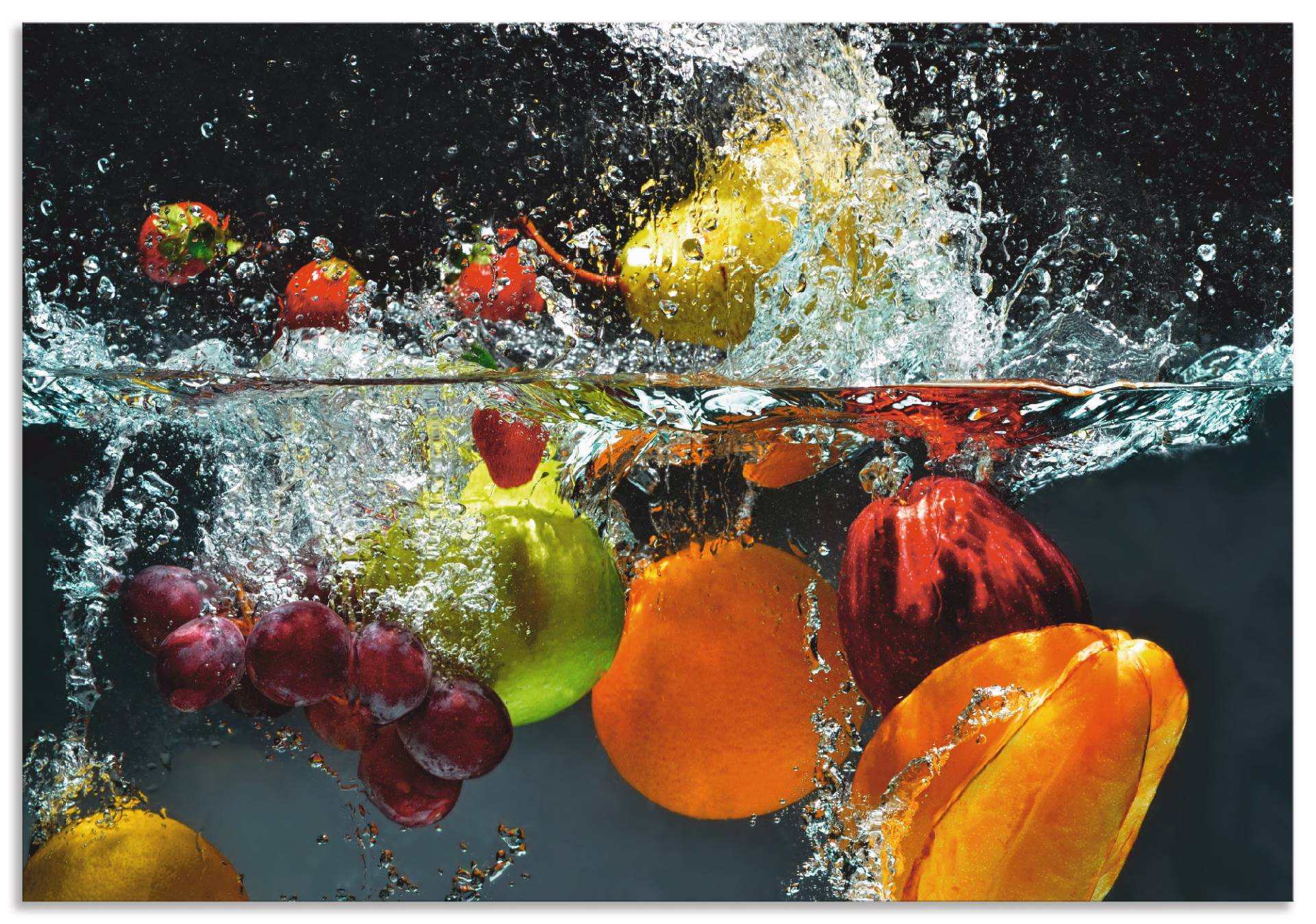 Artland Küchenrückwand »Spritzendes Obst auf dem Wasser«, (1 tlg.), Alu Spritzschutz mit Klebeband, einfache Montage von Artland