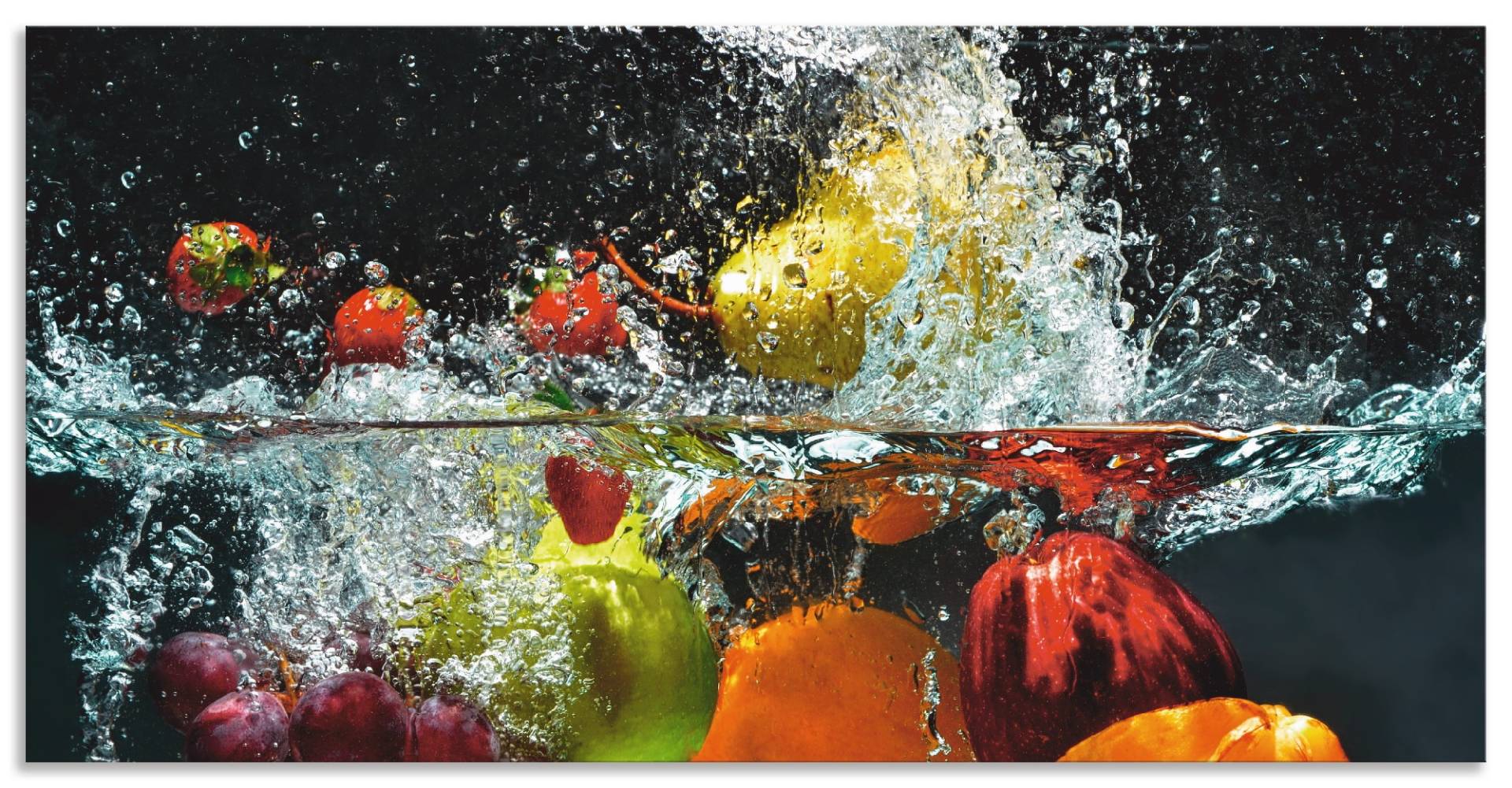 Artland Küchenrückwand »Spritzendes Obst auf dem Wasser«, (1 tlg.), Alu Spritzschutz mit Klebeband, einfache Montage von Artland