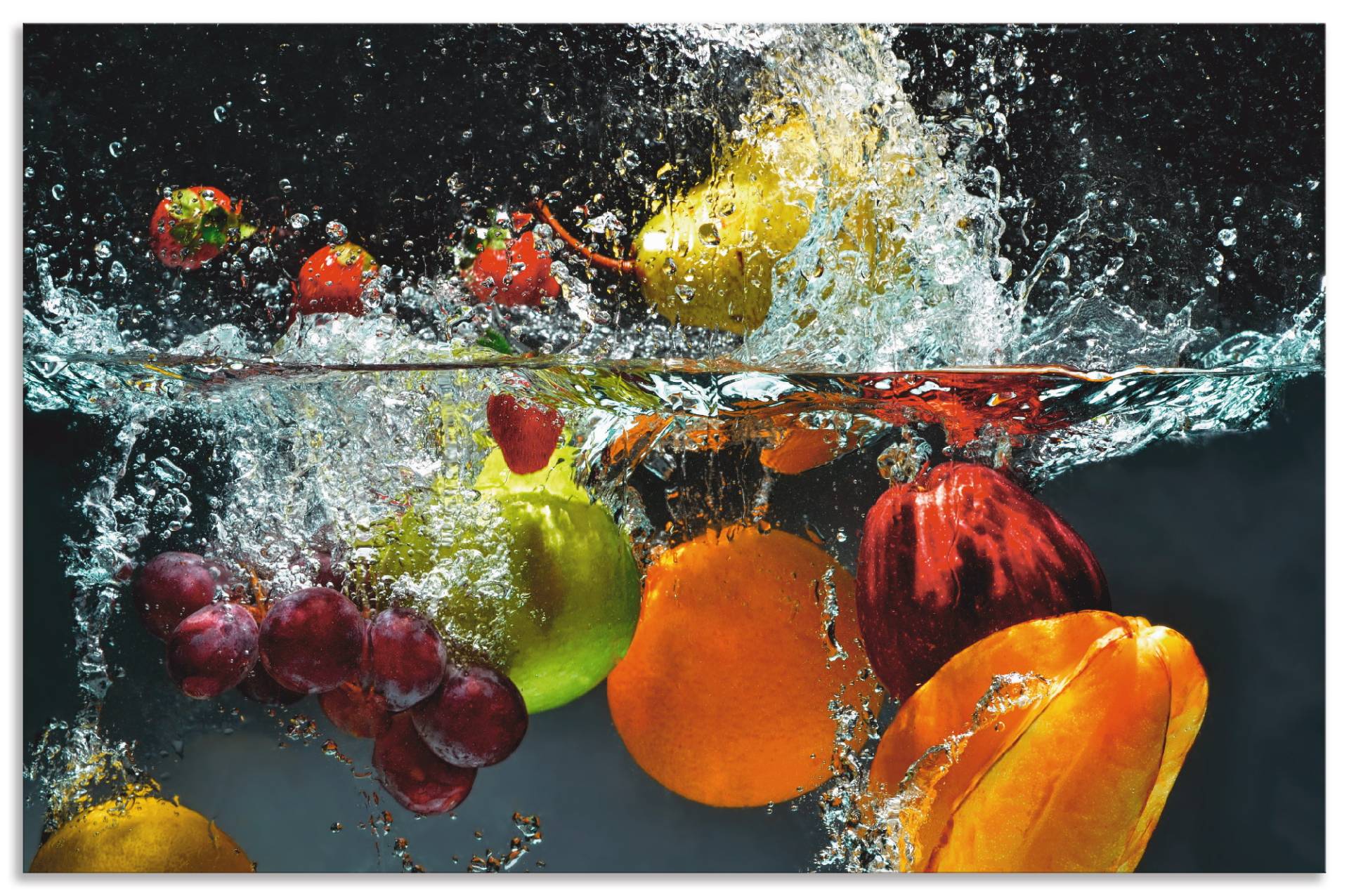 Artland Küchenrückwand »Spritzendes Obst auf dem Wasser«, (1 tlg.), Alu Spritzschutz mit Klebeband, einfache Montage von Artland