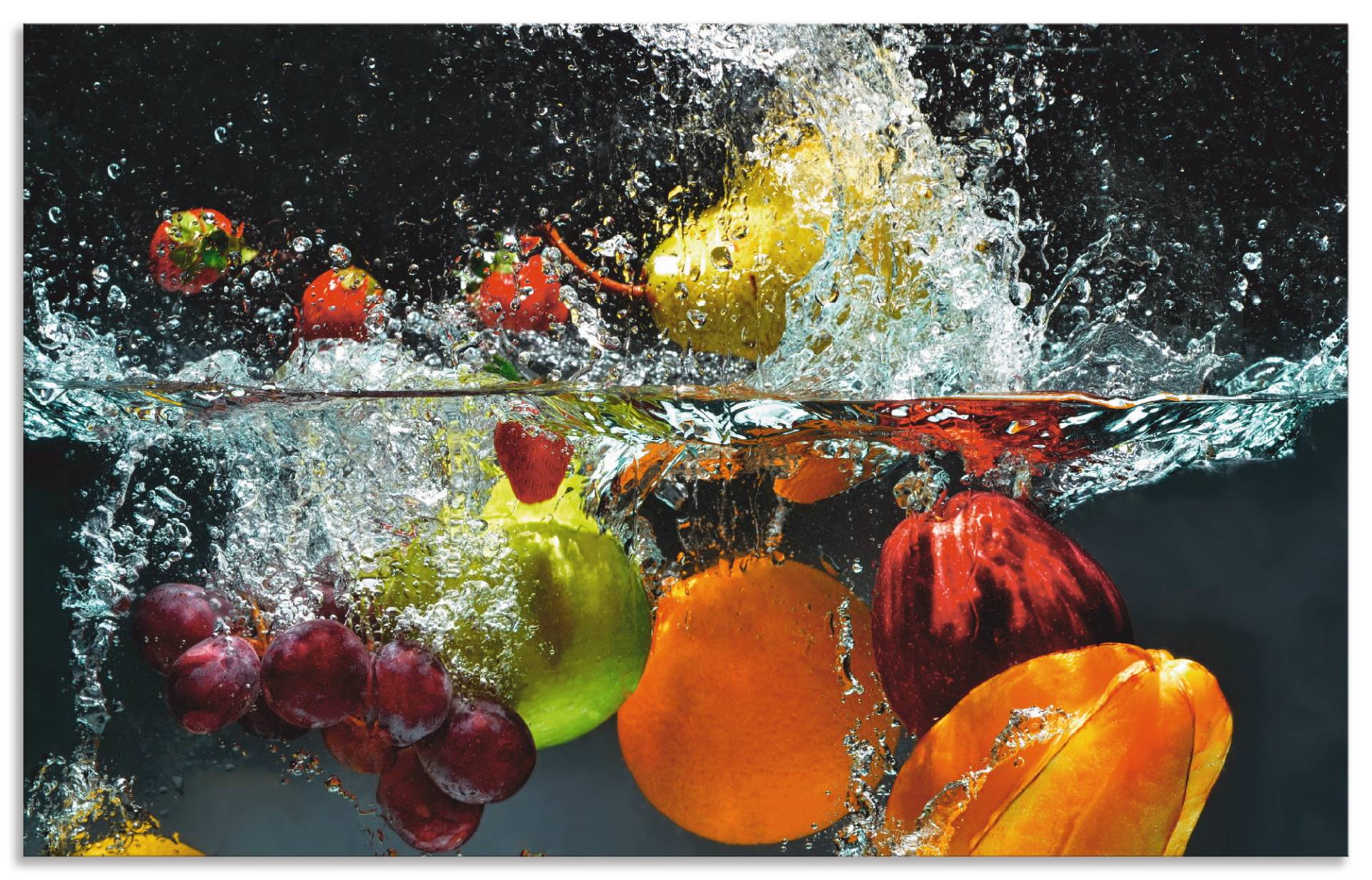 Artland Küchenrückwand »Spritzendes Obst auf dem Wasser«, (1 tlg.), Alu Spritzschutz mit Klebeband, einfache Montage von Artland
