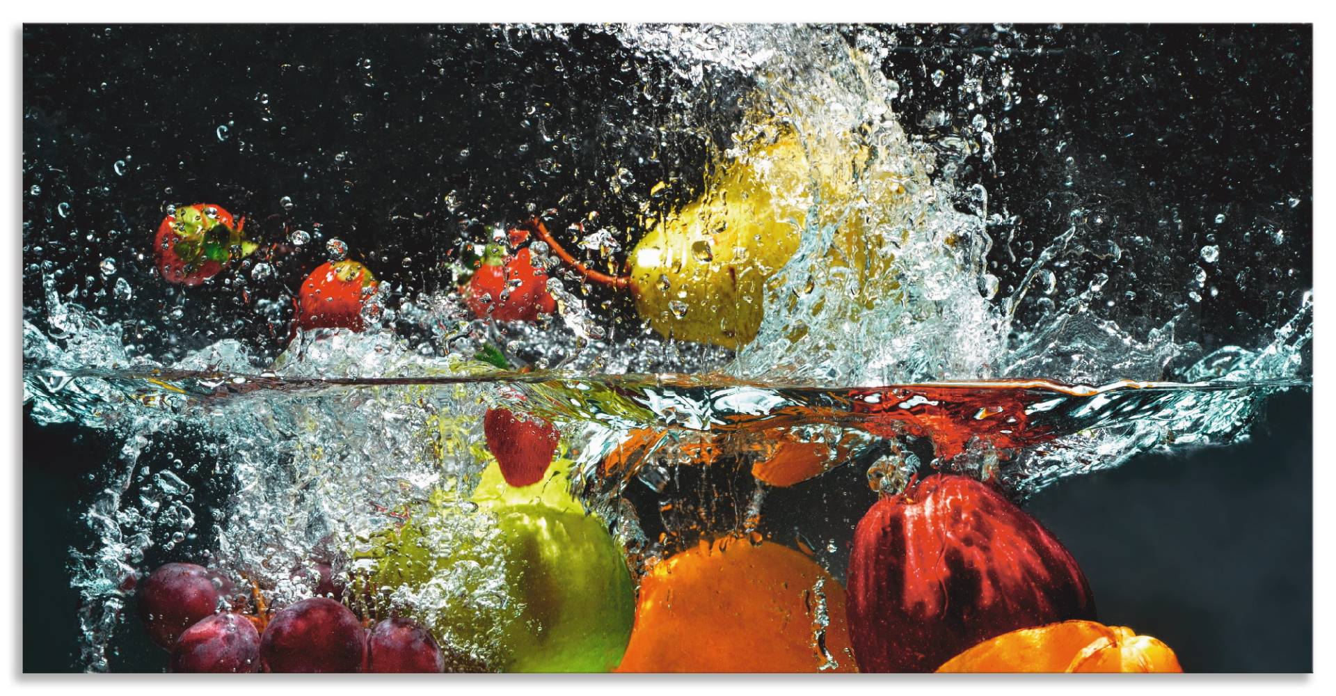 Artland Küchenrückwand »Spritzendes Obst auf dem Wasser«, (1 tlg.), Alu Spritzschutz mit Klebeband, einfache Montage von Artland