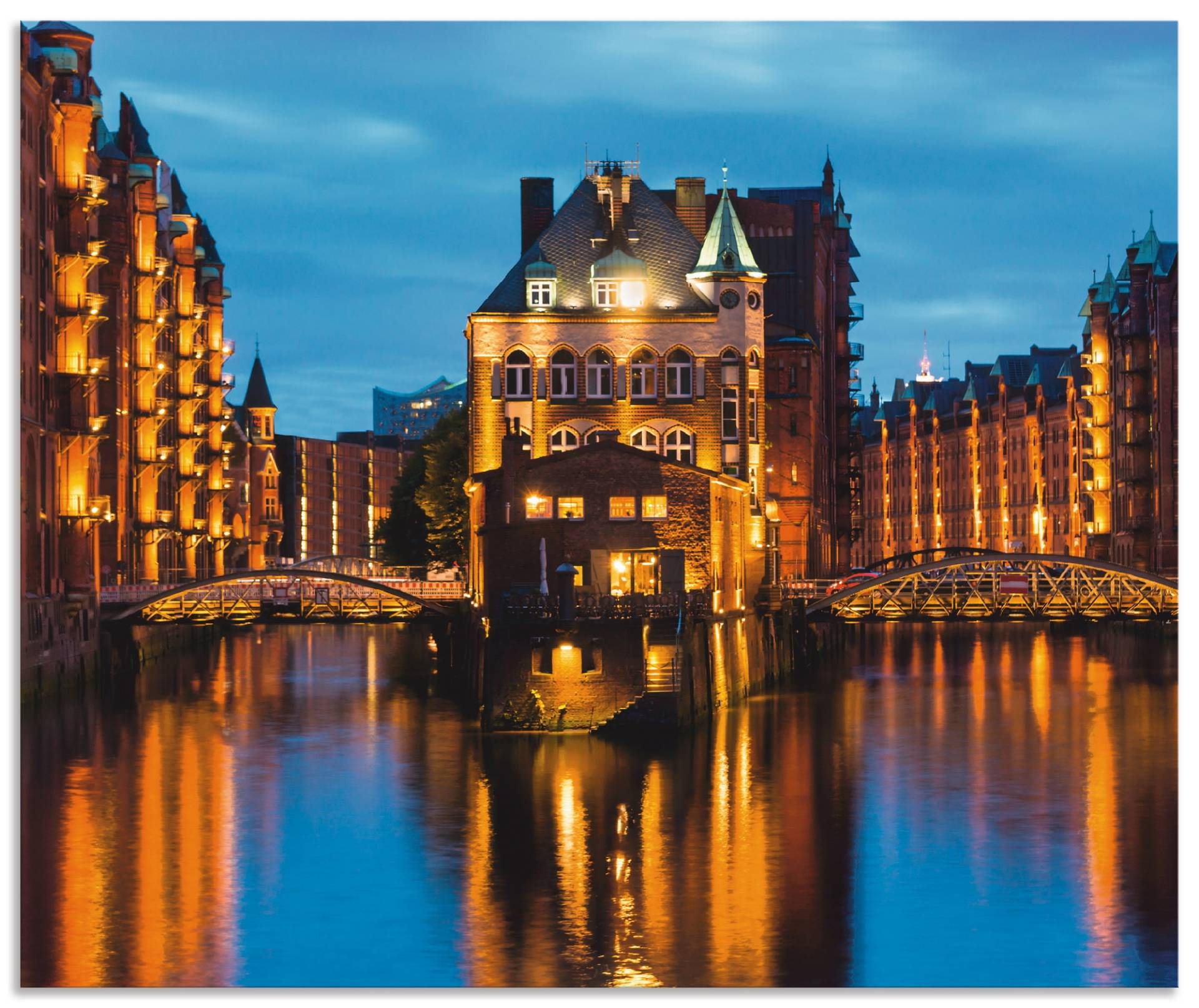 Artland Küchenrückwand »Teil der alten Speicherstadt in Hamburg«, (1 tlg.), Alu Spritzschutz mit Klebeband, einfache Montage von Artland