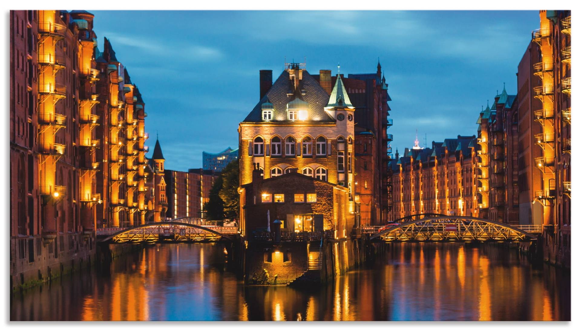 Artland Küchenrückwand »Teil der alten Speicherstadt in Hamburg«, (1 tlg.), Alu Spritzschutz mit Klebeband, einfache Montage von Artland