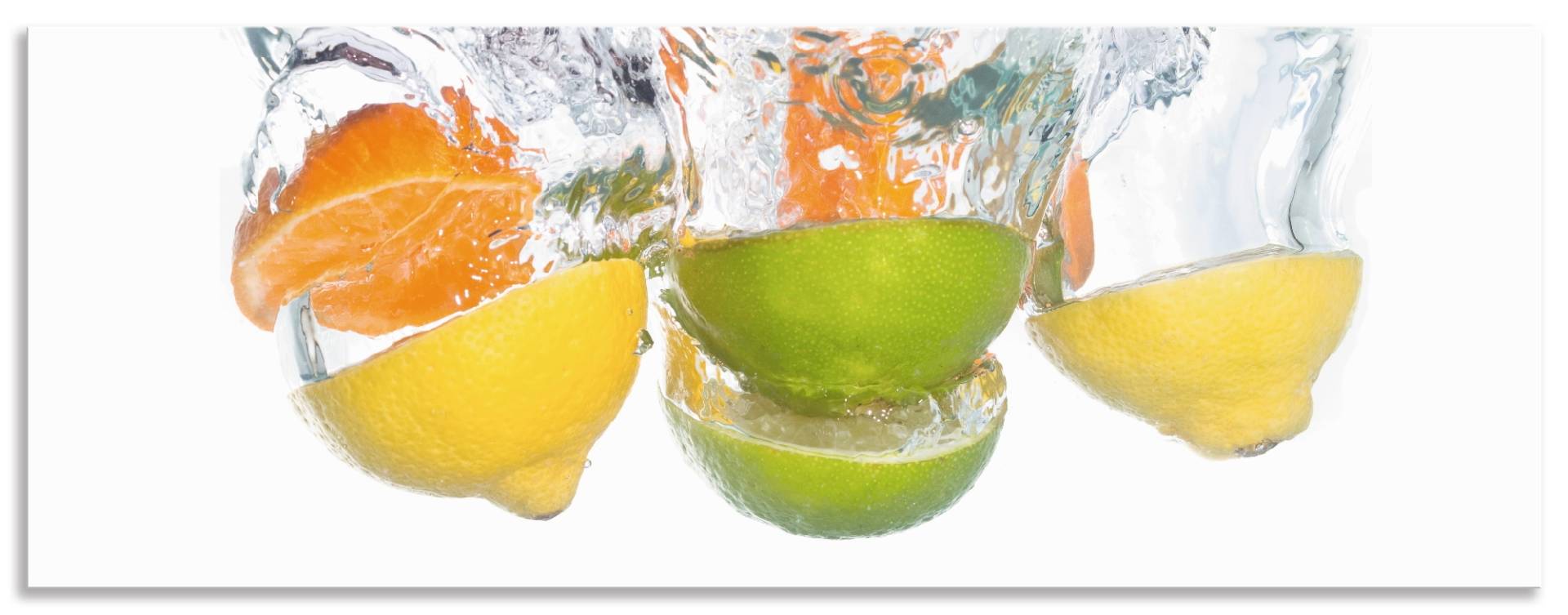 Artland Küchenrückwand »Zitrusfrüchte fallen in klares Wasser«, (1 tlg.), Alu Spritzschutz mit Klebeband, einfache Montage von Artland