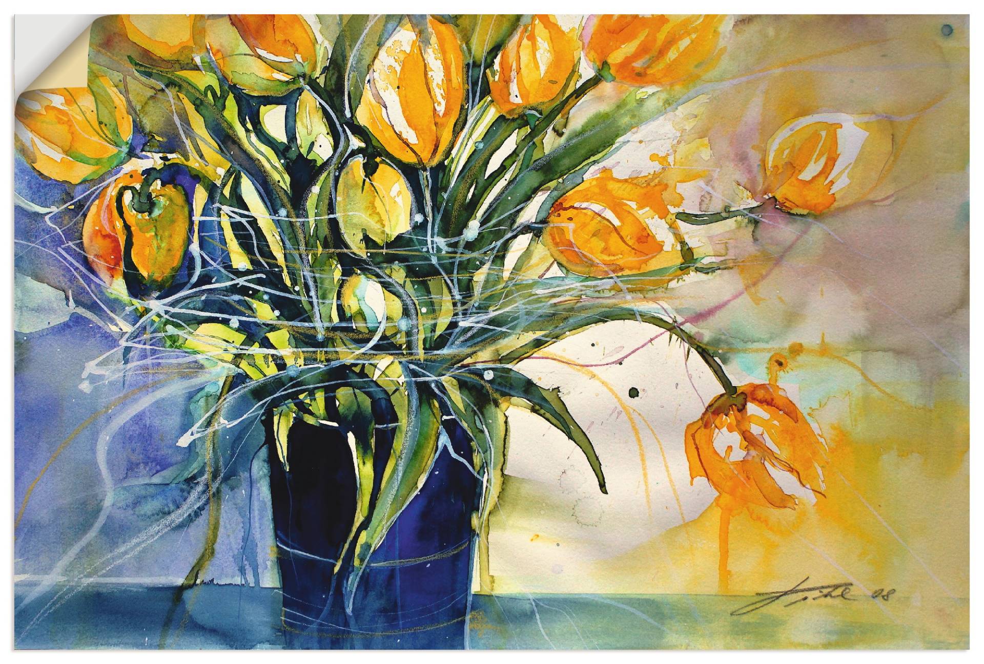 Artland Leinwandbild »Gelbe Tulpen in schwarzer Vase«, Arrangements, (1 St.), auf Keilrahmen gespannt von Artland