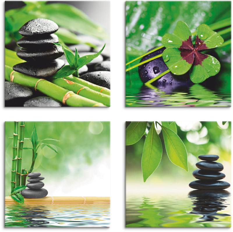 Artland Leinwandbild »Glücksklee Zen Steinpyramide Wasser«, Zen, (4 St.), 4er Set, verschiedene Grössen von Artland