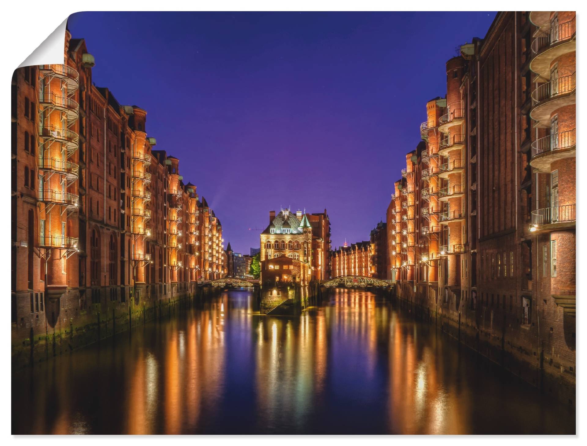 Artland Leinwandbild »Hamburg Speicherstadt bei Nacht«, Gebäude, (1 St.), auf Keilrahmen gespannt von Artland