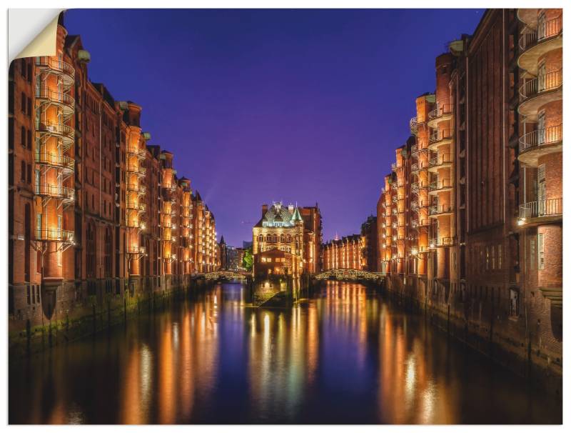 Artland Leinwandbild »Hamburg Speicherstadt bei Nacht«, Gebäude, (1 St.), auf Keilrahmen gespannt von Artland