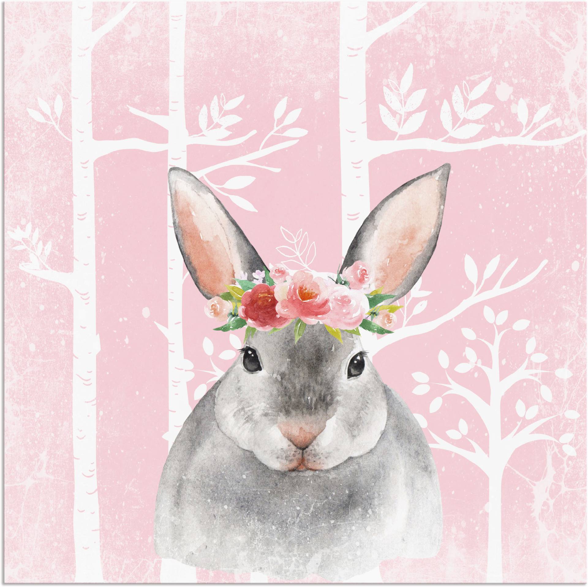 Artland Leinwandbild »Hase mit Blumen im pink Wald«, Tiere, (1 St.), auf Keilrahmen gespannt von Artland