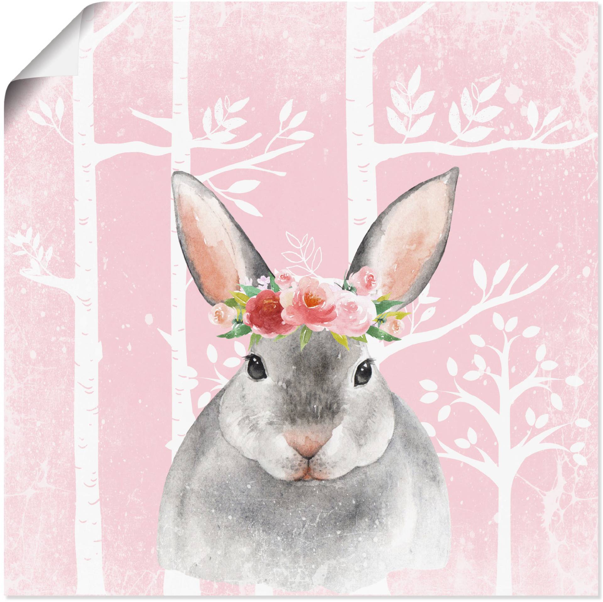 Artland Leinwandbild »Hase mit Blumen im pink Wald«, Tiere, (1 St.), auf Keilrahmen gespannt von Artland