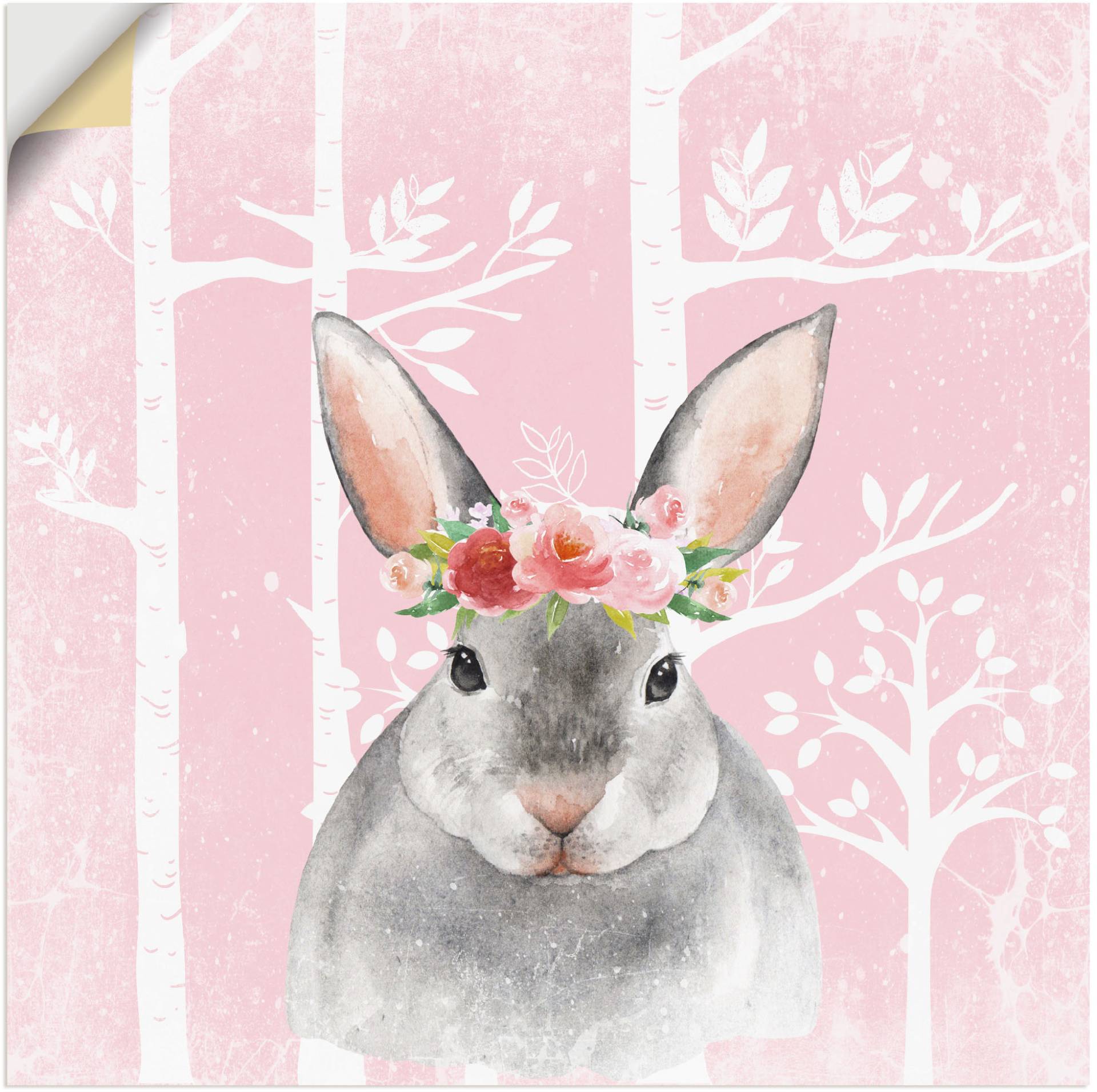 Artland Leinwandbild »Hase mit Blumen im pink Wald«, Tiere, (1 St.), auf Keilrahmen gespannt von Artland