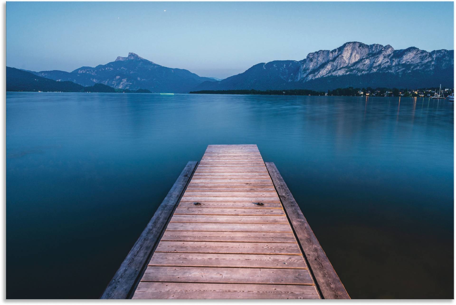 Artland Leinwandbild »Holzsteg mit Blick auf den Mondsee«, Seebilder, (1 St.), auf Keilrahmen gespannt von Artland