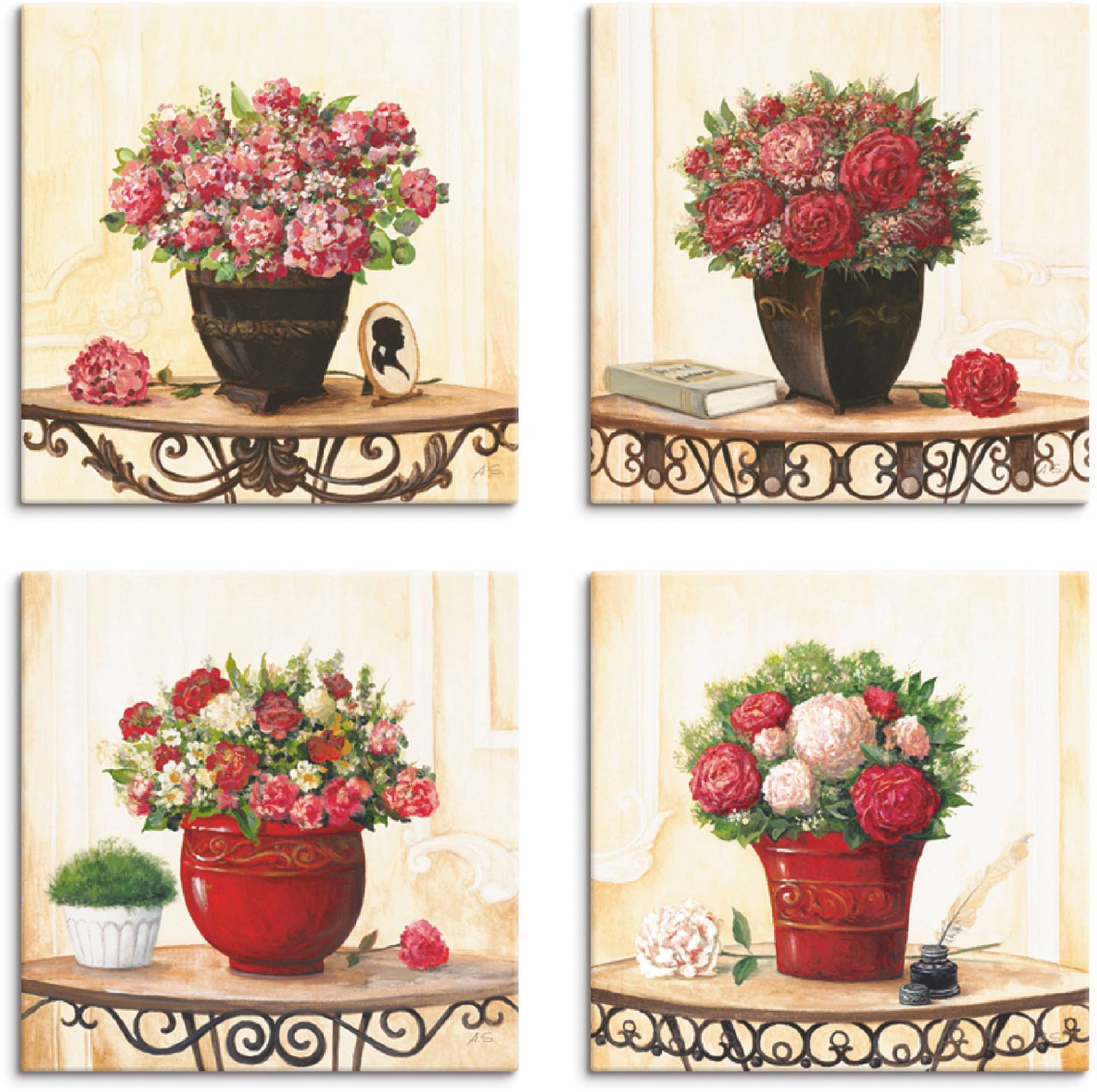 Artland Leinwandbild »Hortensien Nelken Rosen Pfingstrosen«, Blumen, (4 St.), 4er Set, verschiedene Grössen von Artland