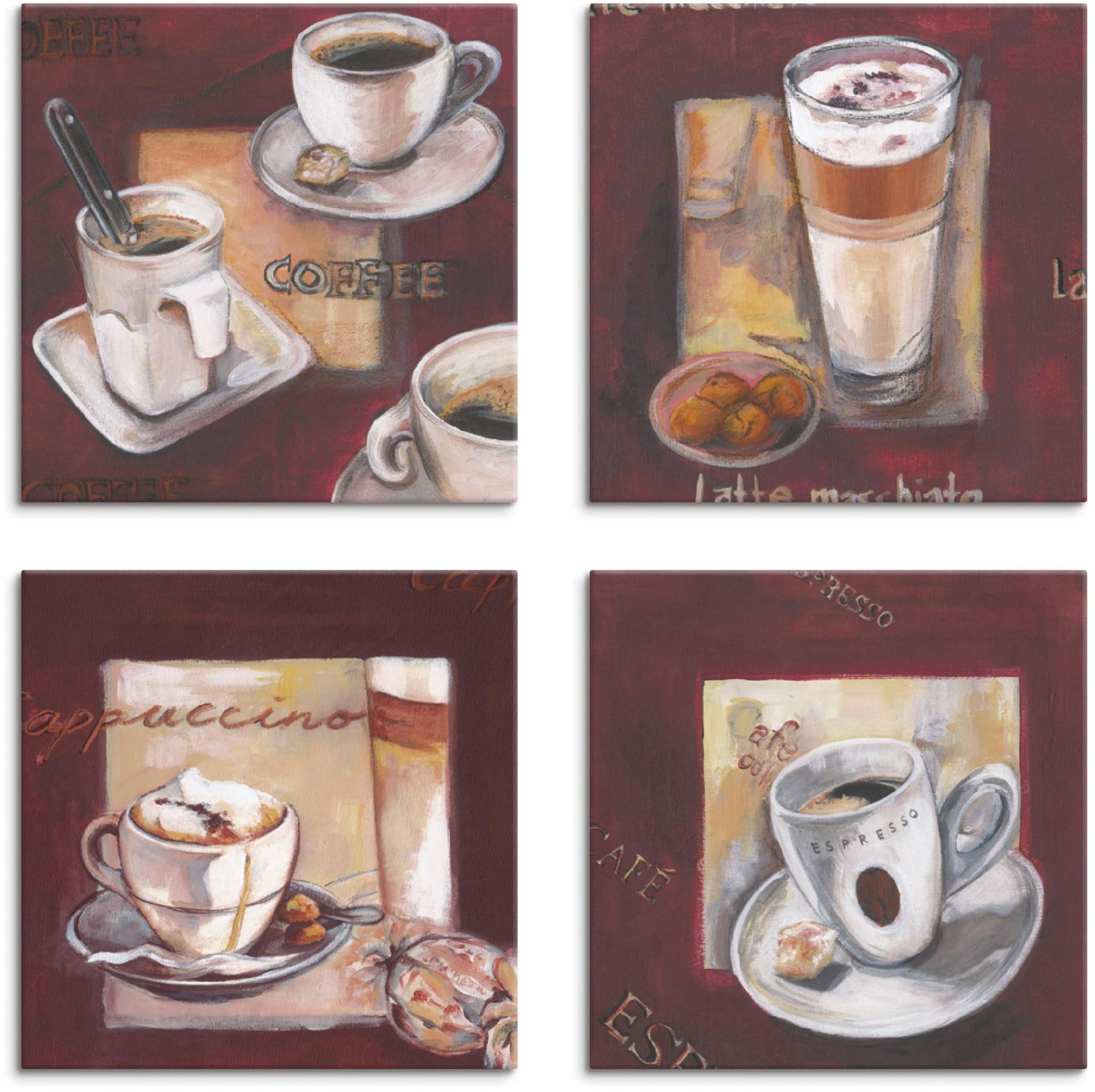 Artland Leinwandbild »Kaffee I, -II, -III, -IV«, Getränke, (4 St.), 4er Set, verschiedene Grössen von Artland