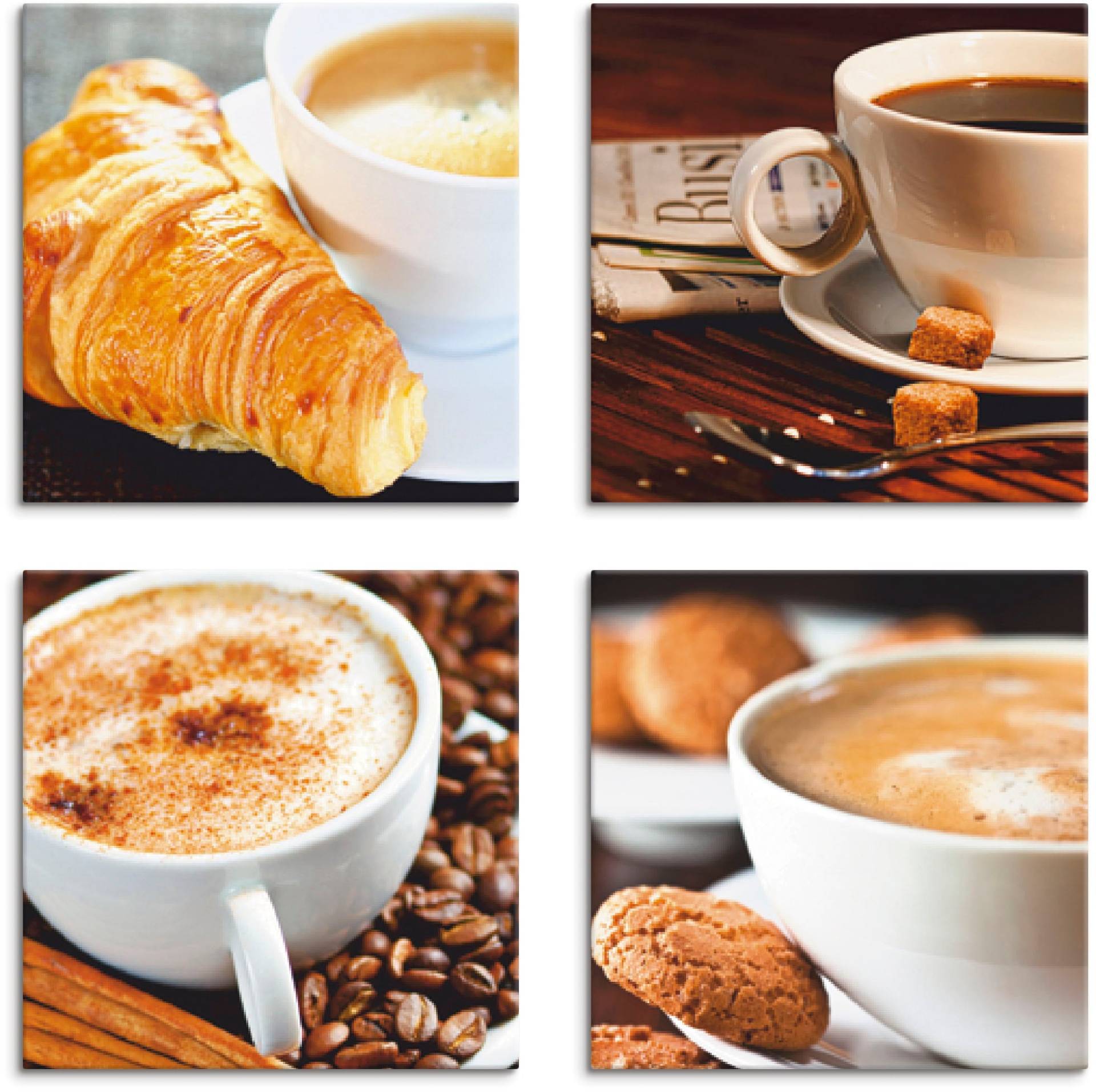 Artland Leinwandbild »Kaffeetassen und Zeitung, Milchkaffee«, Getränke, (4 St.), 4er Set, verschiedene Grössen Artland Leinwandbild »Kaffeetassen und Zeitung, Milchkaffee«, Getränke, (4 St.), 4er Set, verschiedene Grössen von Artland