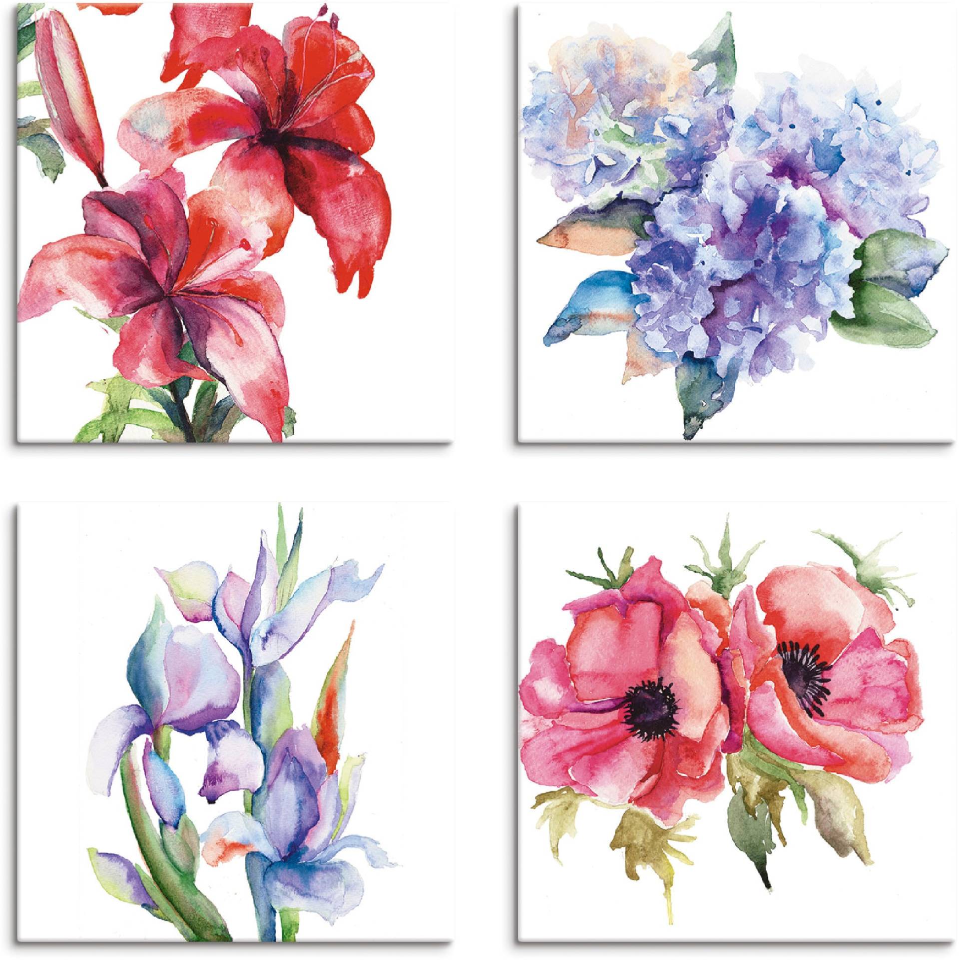 Artland Leinwandbild »Lilien Mohnblumen Iris Hortensien«, Blumen, (4 St.), 4er Set, verschiedene Grössen von Artland