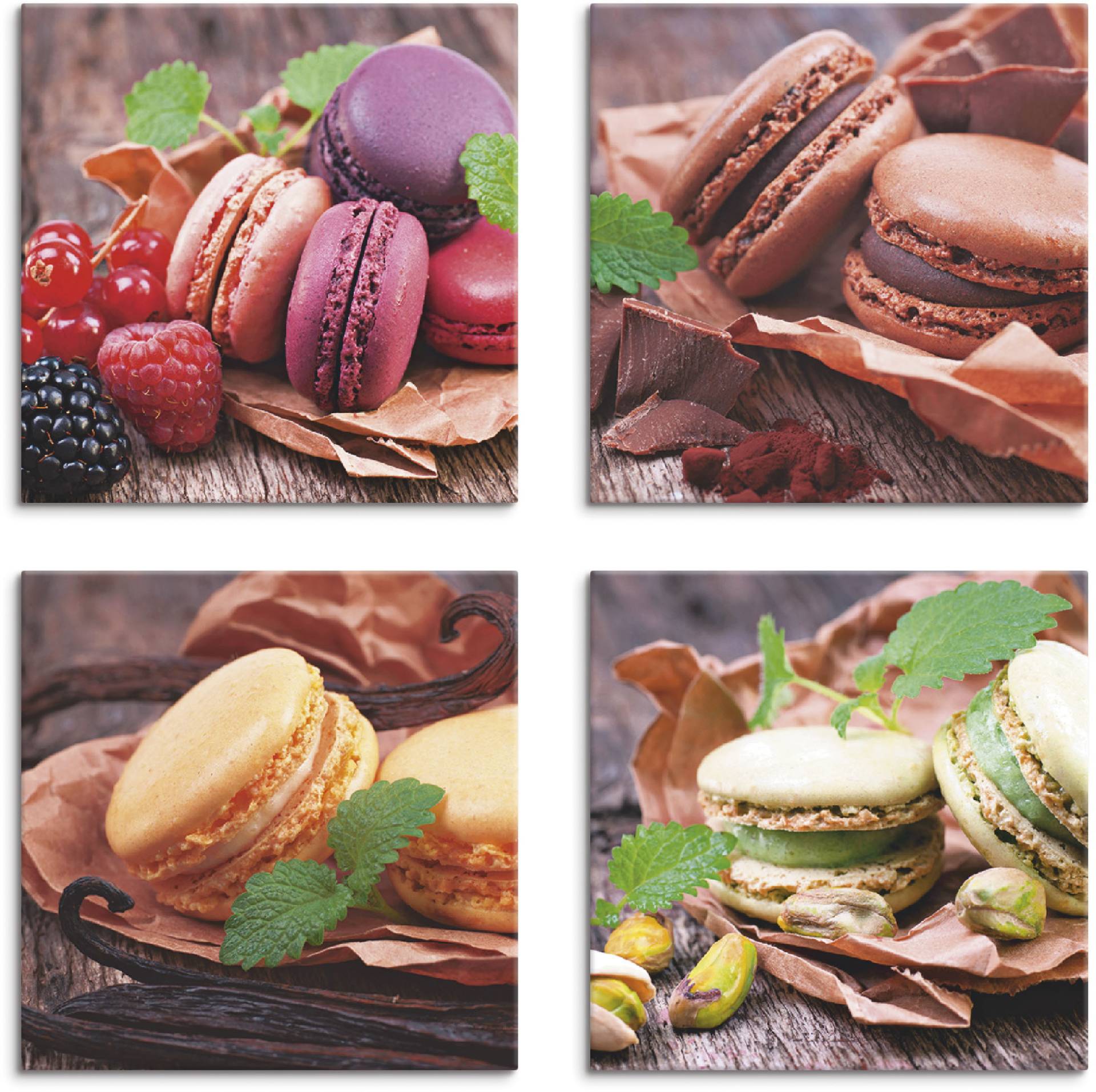 Artland Leinwandbild »Macarons«, Süssspeisen, (4 St.), 4er Set, verschiedene Grössen von Artland