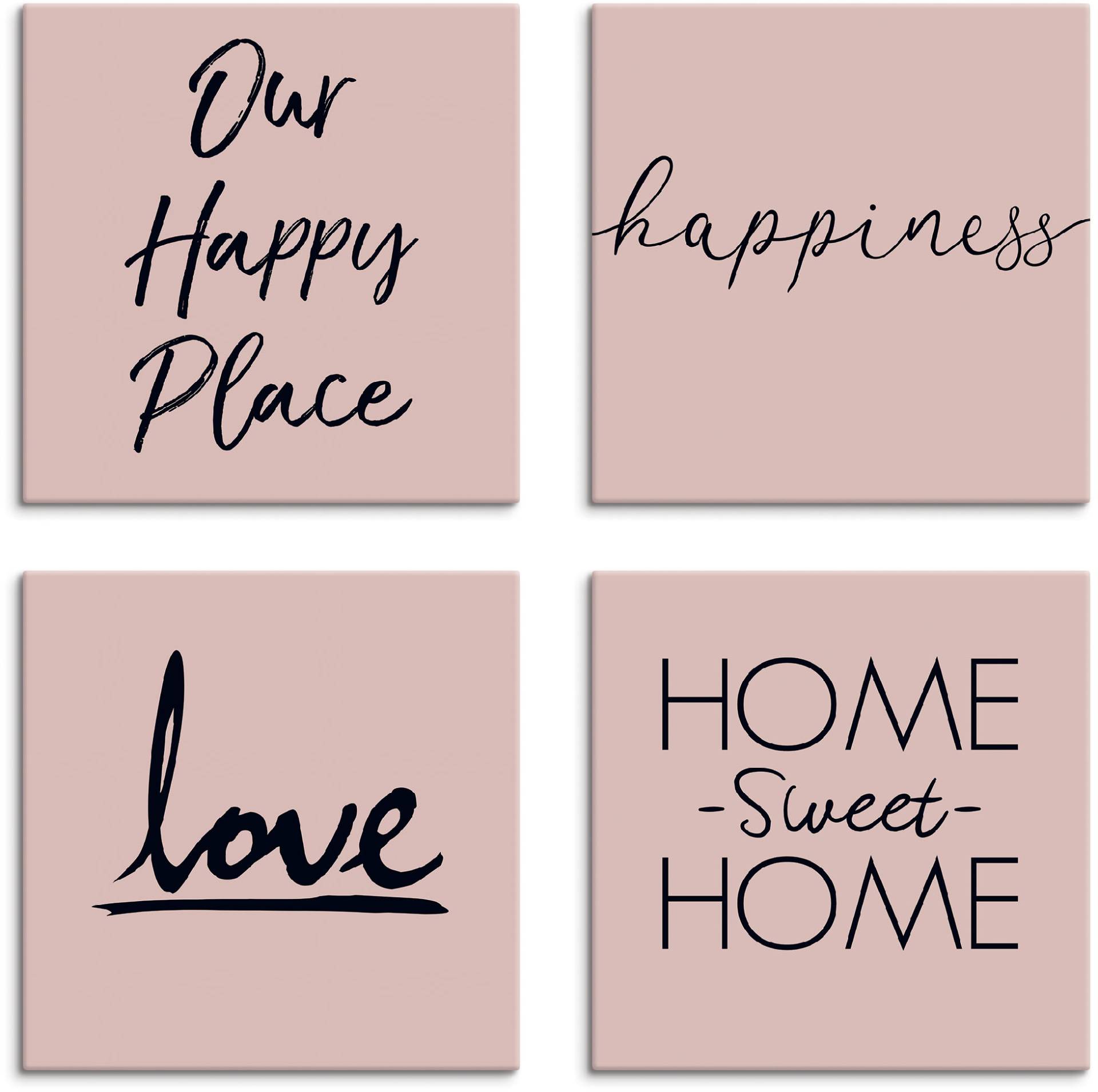 Artland Leinwandbild »Ort Glück Liebe Home sweet Home«, Sprüche & Texte, (4 St.), 4er Set, verschiedene Grössen von Artland