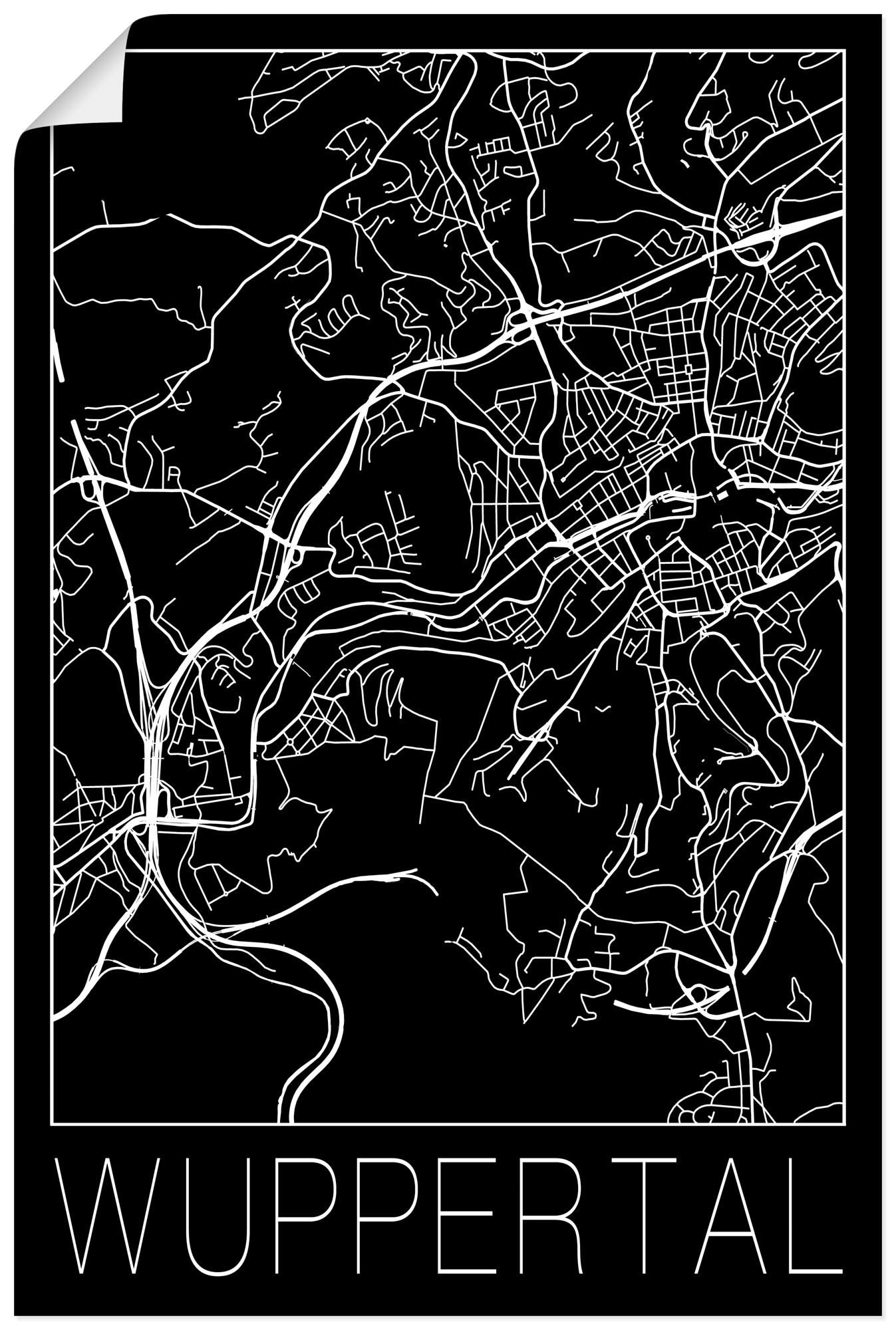 Artland Leinwandbild »Retro Karte Wuppertal Schwarz«, Deutschland, (1 St.), auf Keilrahmen gespannt von Artland