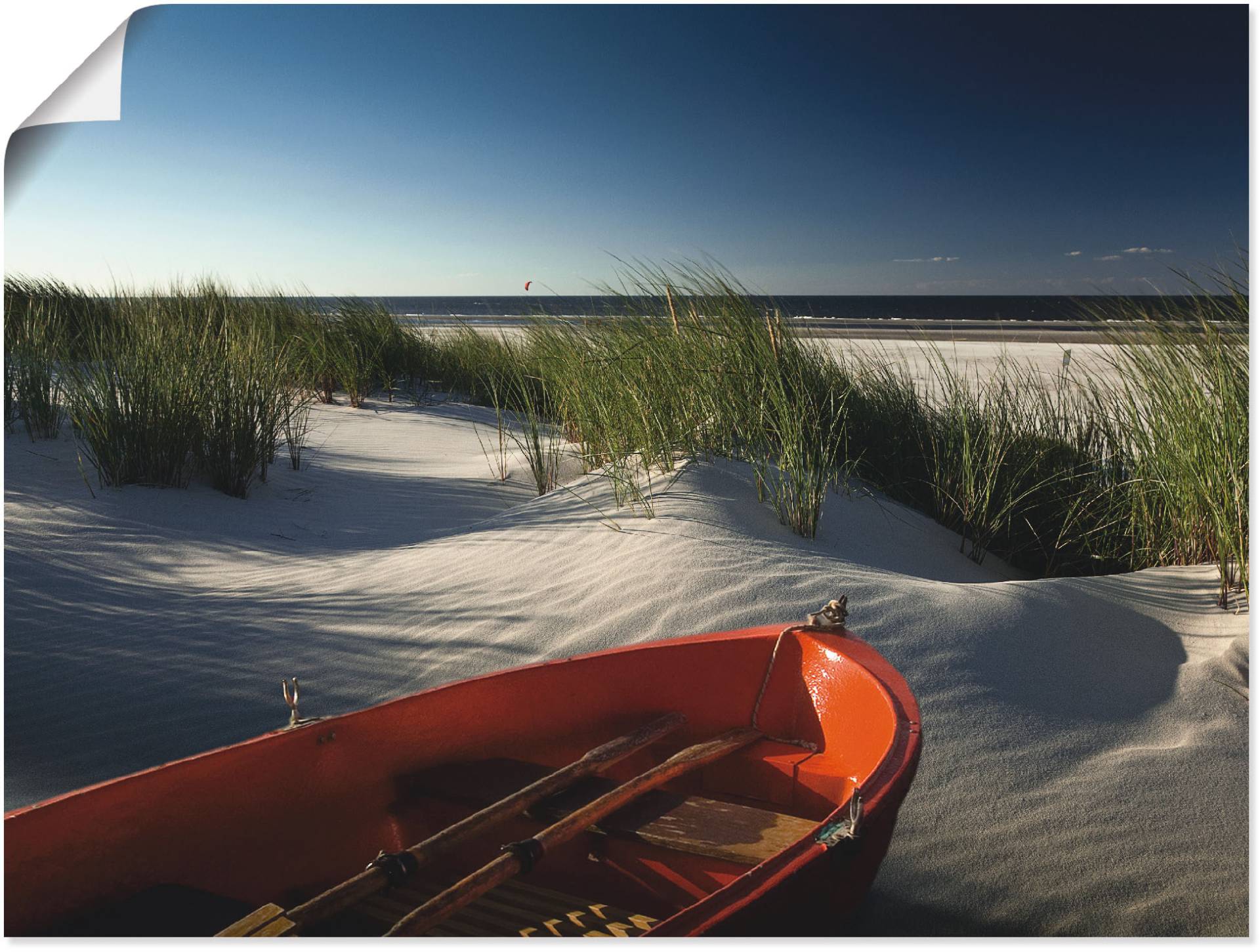 Artland Leinwandbild »Rotes Boot am Strand...«, Boote & Schiffe, (1 St.), auf Keilrahmen gespannt von Artland