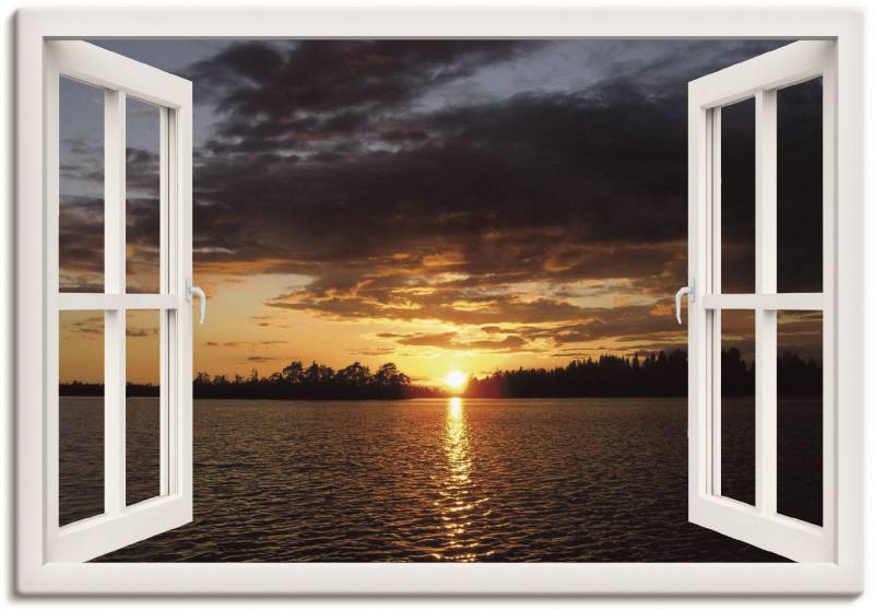 Artland Leinwandbild »Sonnenuntergang am See, weisses Fenster«, Seebilder, (1 St.), auf Keilrahmen gespannt von Artland