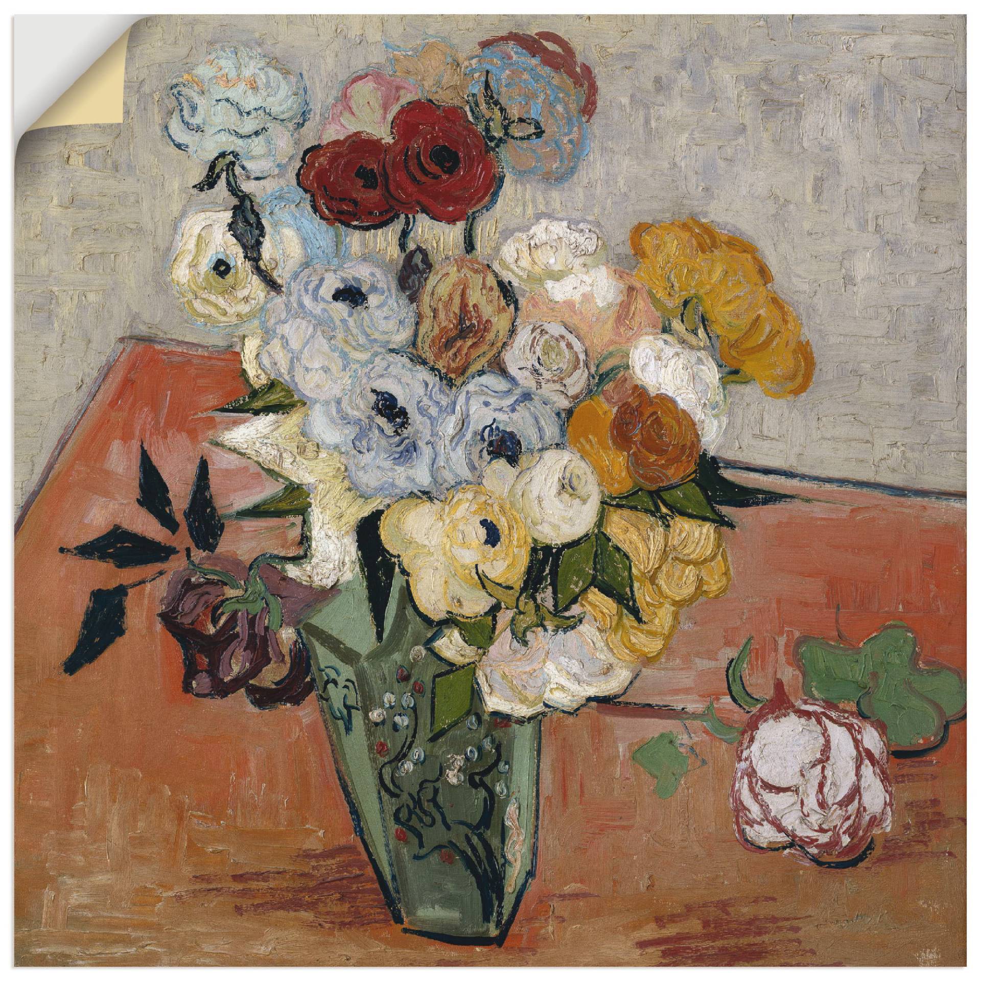 Artland Leinwandbild »Stilleben mit japanischer Vase, Rosen un«, Blumen, (1 St.), auf Keilrahmen gespannt von Artland