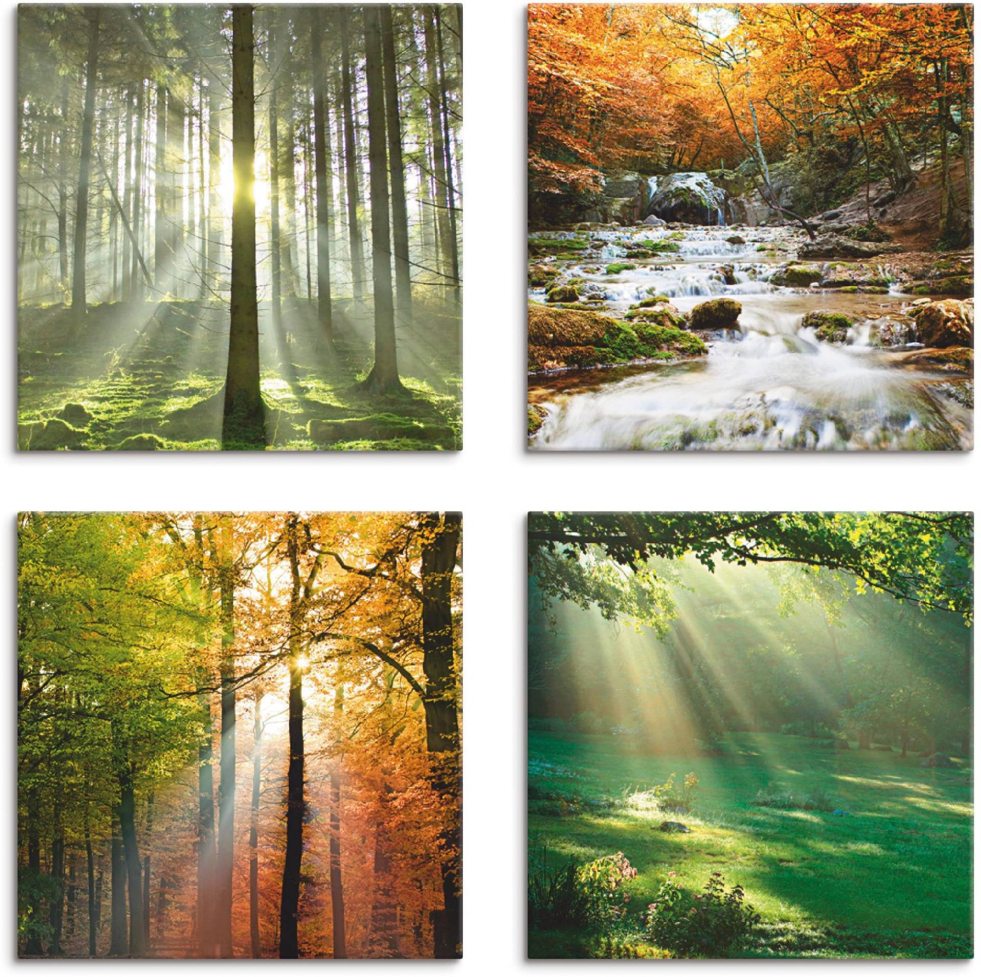 Artland Leinwandbild »Wald Wasserfall Herbsttag«, Wald, (4 St.), 4er Set, verschiedene Grössen von Artland