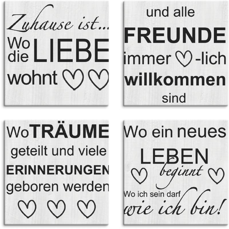 Artland Leinwandbild »Wo die Liebe wohnt 1-4«, Sprüche & Texte, (4 St.), 4er Set, verschiedene Grössen von Artland