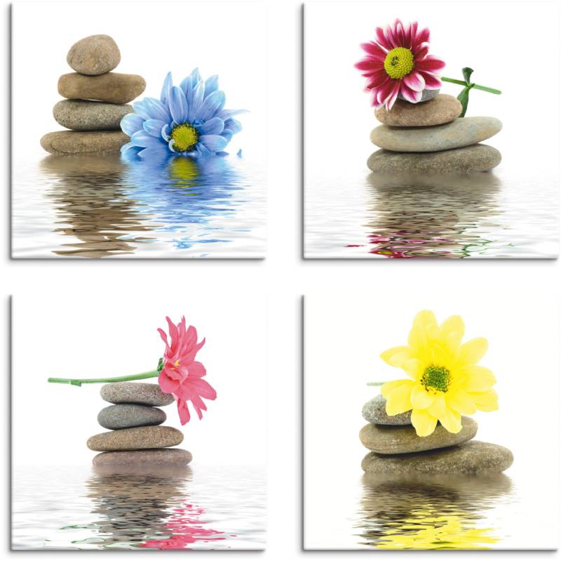 Artland Leinwandbild »Zen Therapie-Steine mit Blumen«, Zen, (4 St.), 4er Set, verschiedene Grössen von Artland