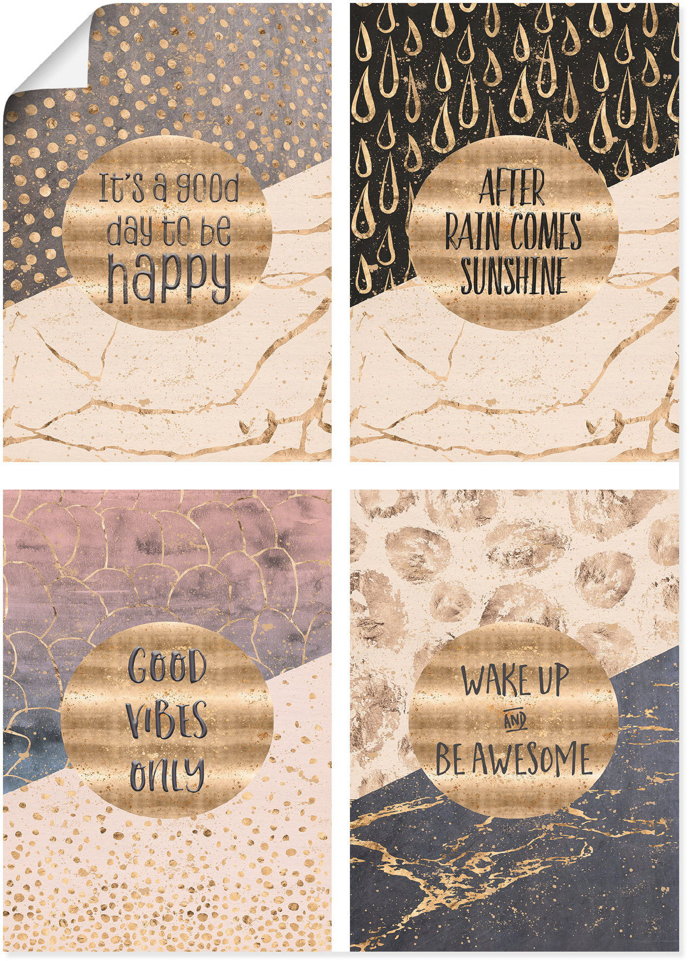 Artland Poster »4 Lebensweisheiten Gold«, Sprüche & Texte, (4 St.), Poster, Wandbild, Bild, Wandposter Artland Poster »4 Lebensweisheiten Gold«, Sprüche & Texte, (4 St.), Poster, Wandbild, Bild, Wandposter von Artland