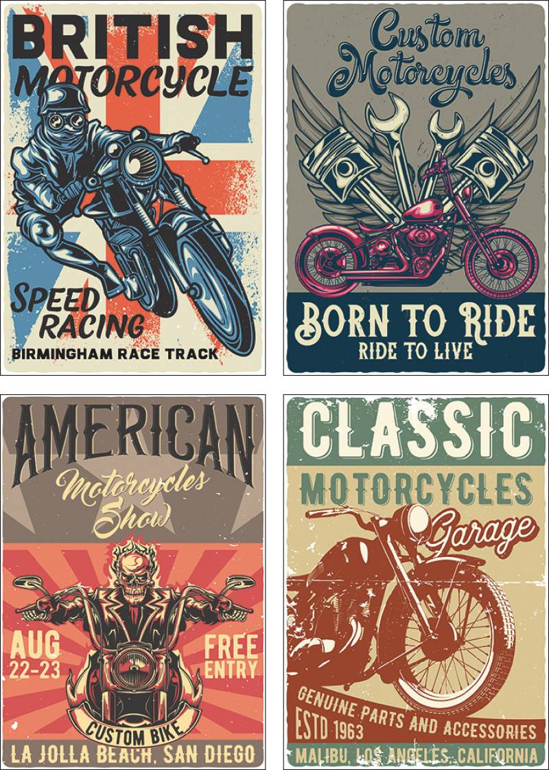 Artland Poster »Born to ride Totenkopf Motorradfahrer«, Sprüche & Texte, (4 St.), Poster, Wandbild, Bild, Wandposter von Artland