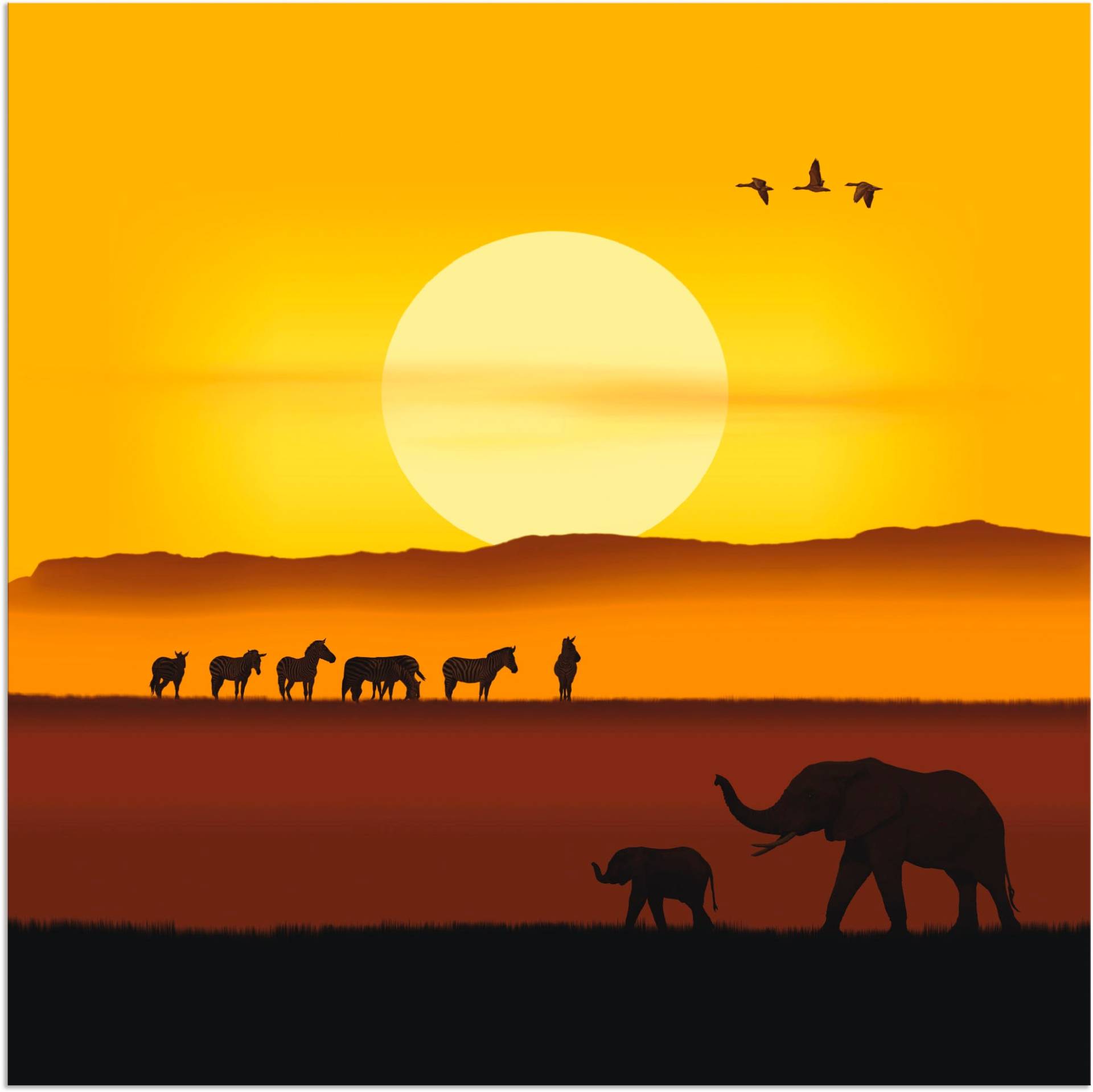 Artland Poster »Ein Morgen in der afrikanischen Savanne«, Wildtiere, (1 St.), als Alubild, Leinwandbild, Wandaufkleber oder Poster in versch. Grössen von Artland