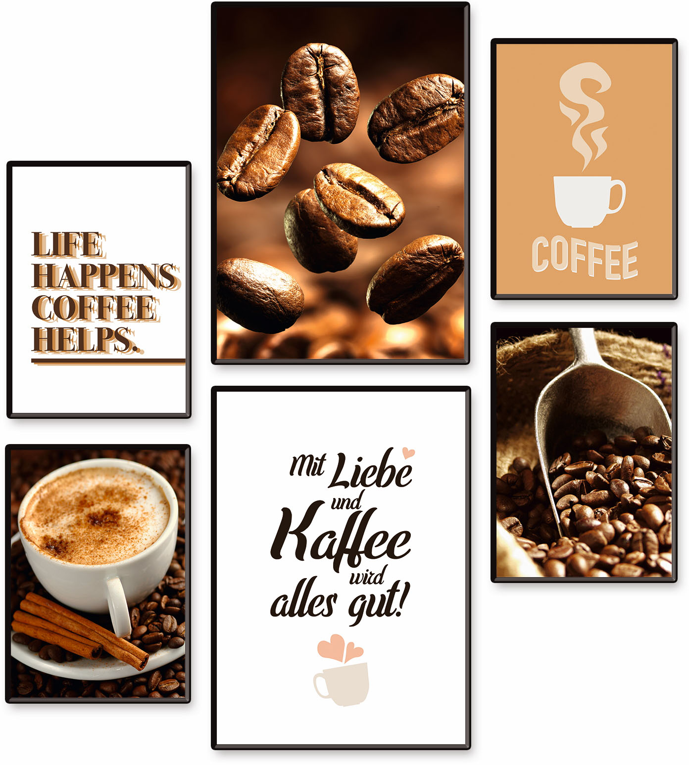 Artland Poster »Kaffee Vielfalt«, Kaffee Bilder, (Set, 6 St.), 6er Set, 2xDIN A3 / 4xDIN A4, ohne Rahmen von Artland