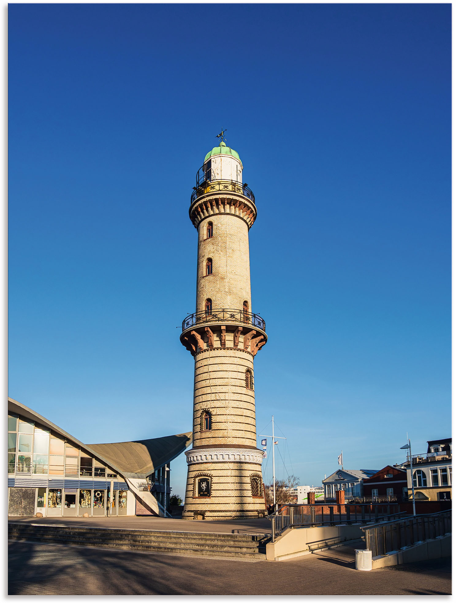 Artland Poster »Leuchtturm mit Teepott in Warnemünde II«, Gebäude, (1 St.), als Alubild, Leinwandbild, Wandaufkleber oder Poster in versch. Grössen von Artland