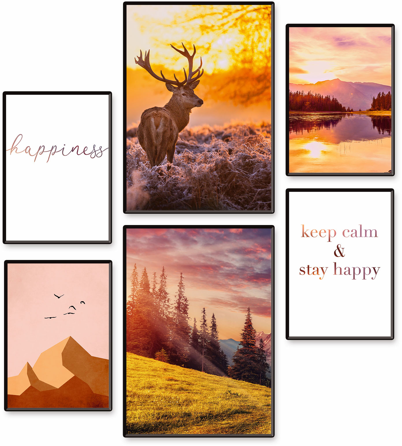 Artland Poster »Natur im Sonnenuntergang«, Berge & Alpenbilder, (Set, 6 St.), 6er Set, 2xDIN A3 / 4xDIN A4, ohne Rahmen von Artland