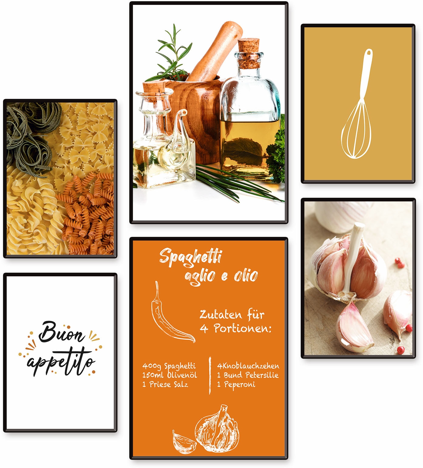 Artland Poster »Spagetti Pasta Rezept«, Speisen, (Set, 6 St.), 6er Set, 2xDIN A3 / 4xDIN A4, ohne Rahmen von Artland