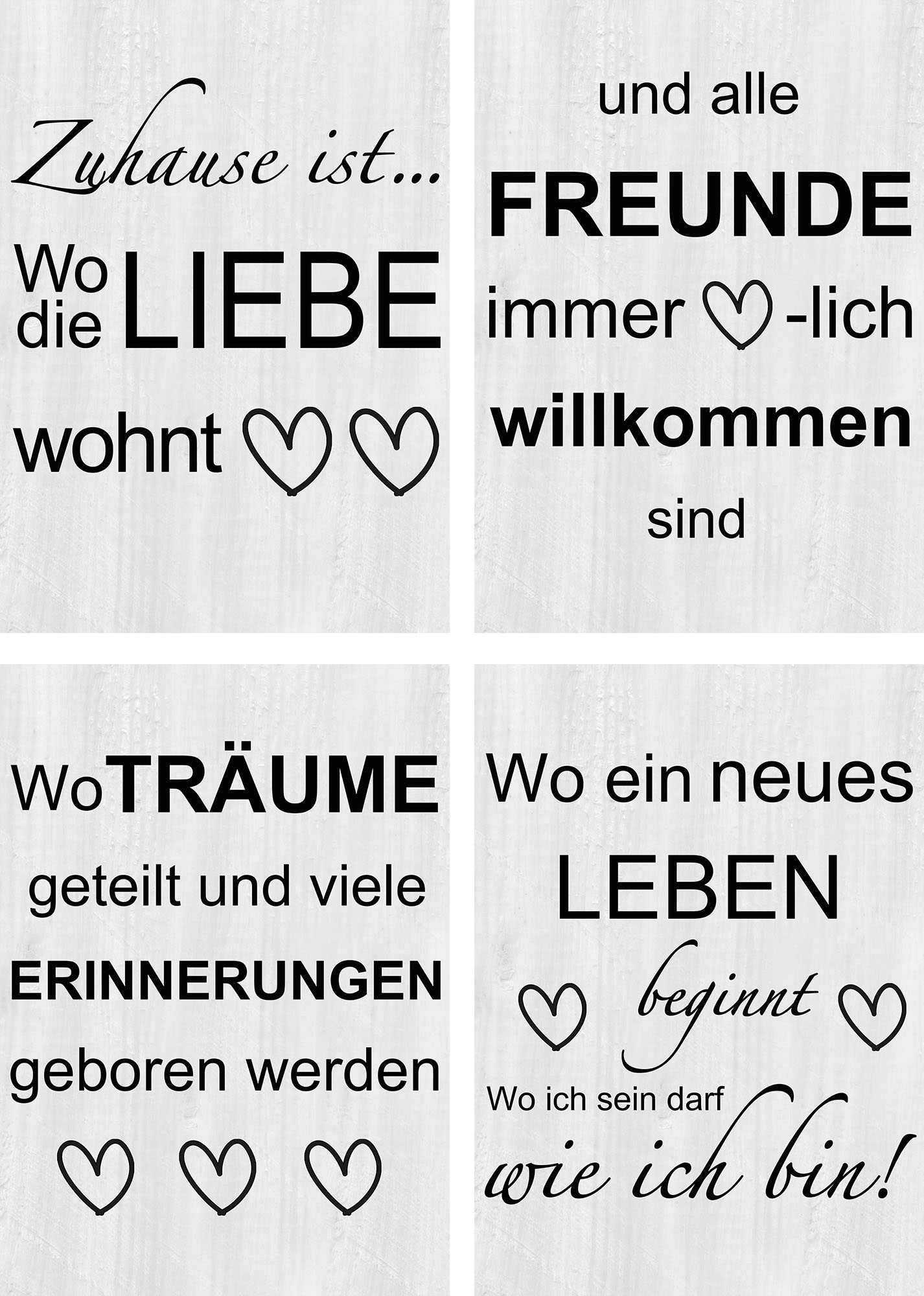 Artland Poster »Wo die Liebe wohnt 1-4«, Sprüche & Texte, (4 St.), Poster, Wandbild, Bild, Wandposter von Artland