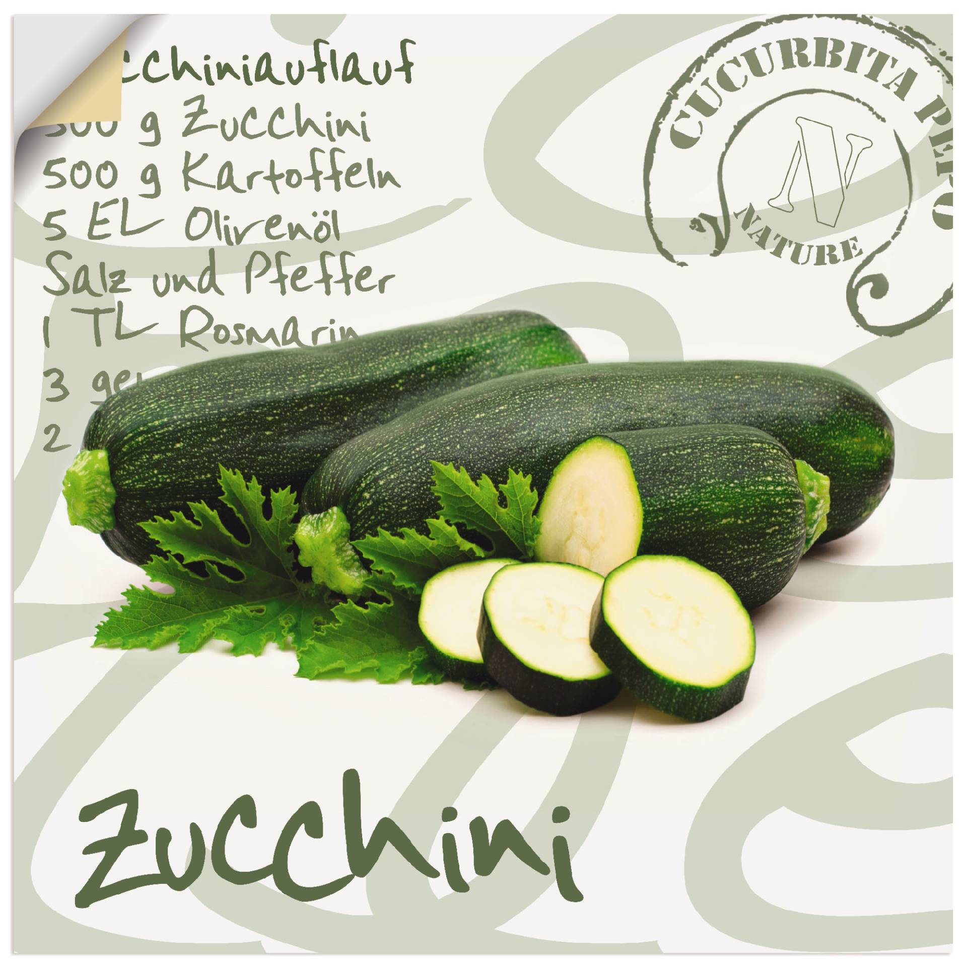 Artland Wandbild »Angeschnittene Zucchini«, Lebensmittel, (1 St.), als Alubild, Leinwandbild, Wandaufkleber oder Poster in versch. Grössen von Artland