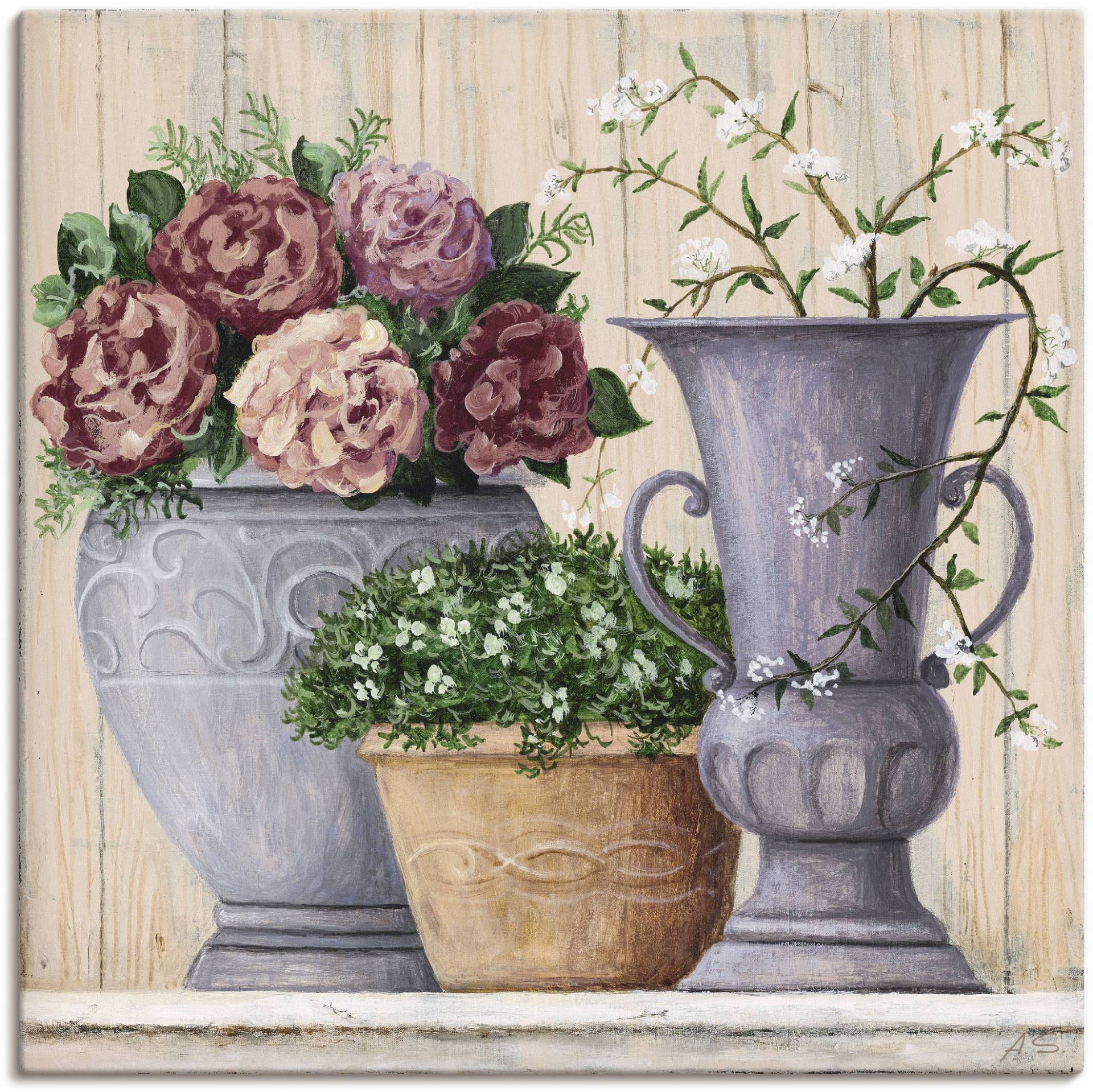 Artland Wandbild »Antike Blumen_hell«, Vasen & Töpfe, (1 St.), als Alubild, Outdoorbild, Leinwandbild, Poster, Wandaufkleber von Artland