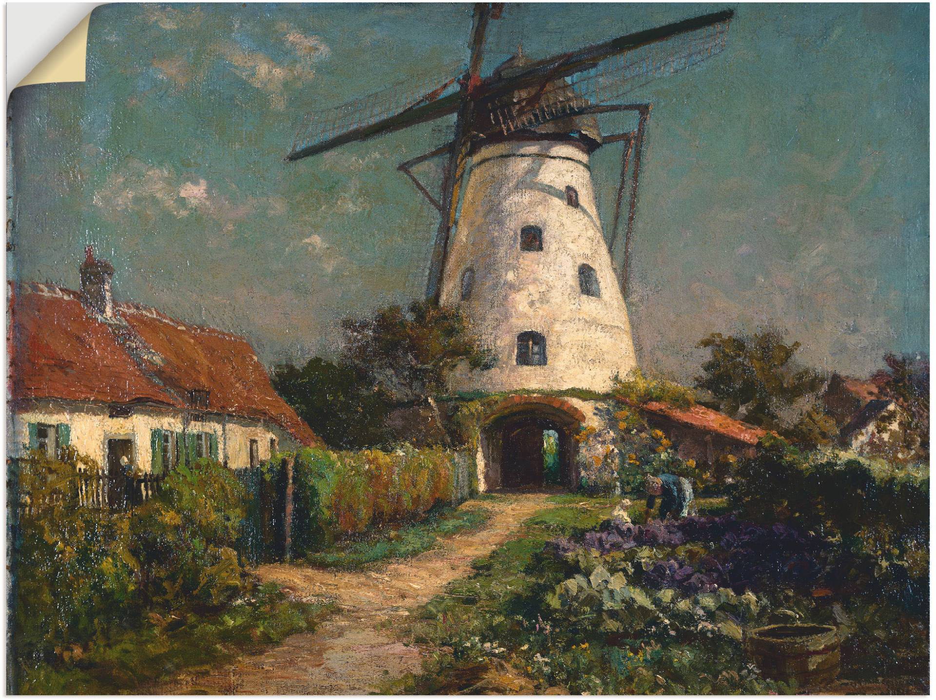 Artland Wandfolie »Bauerngarten bei einer Windmühle.«, Gebäude, (1 St.), selbstklebend von Artland