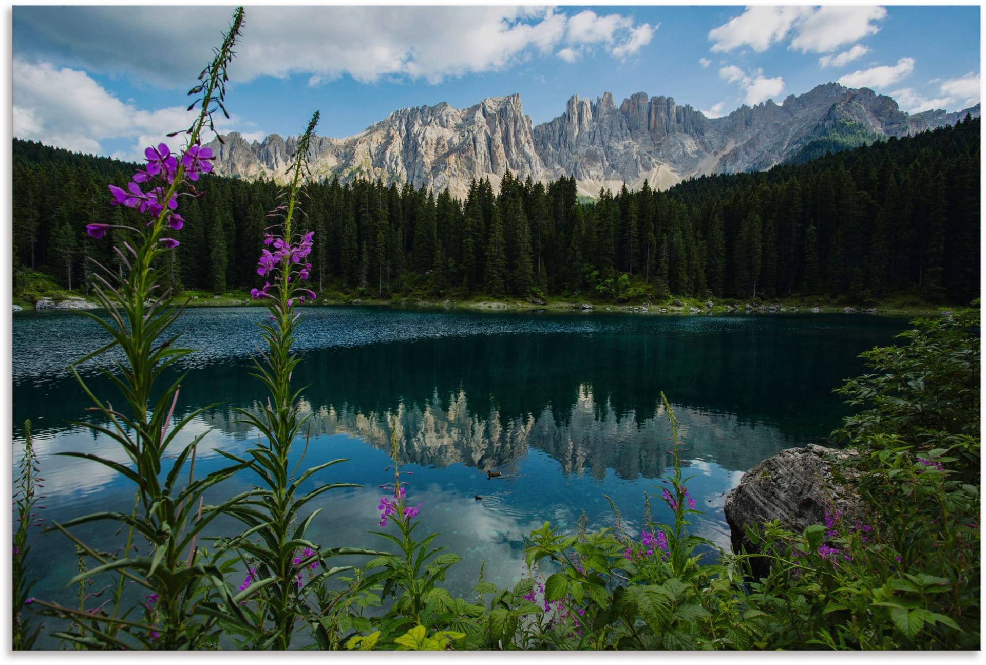 Artland Alu-Dibond-Druck »Berge Latemar spiegeln sich im Karersee«, Seebilder, (1 St.), für Innen- und Aussenbereich geeignet, Outdoorbild von Artland