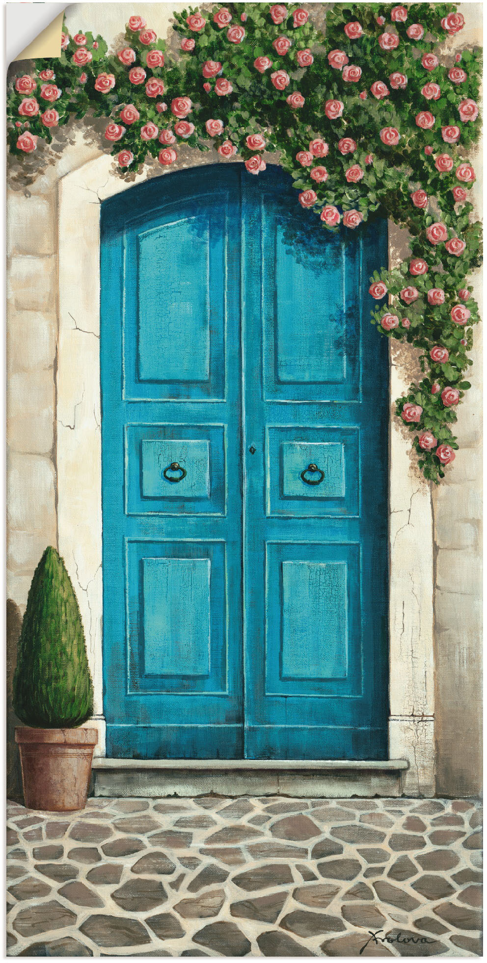 Artland Wandbild »Blaue Tür mit Kletterrosen«, Fenster & Türen, (1 St.), als Alubild, Outdoorbild, Leinwandbild, Poster, Wandaufkleber von Artland
