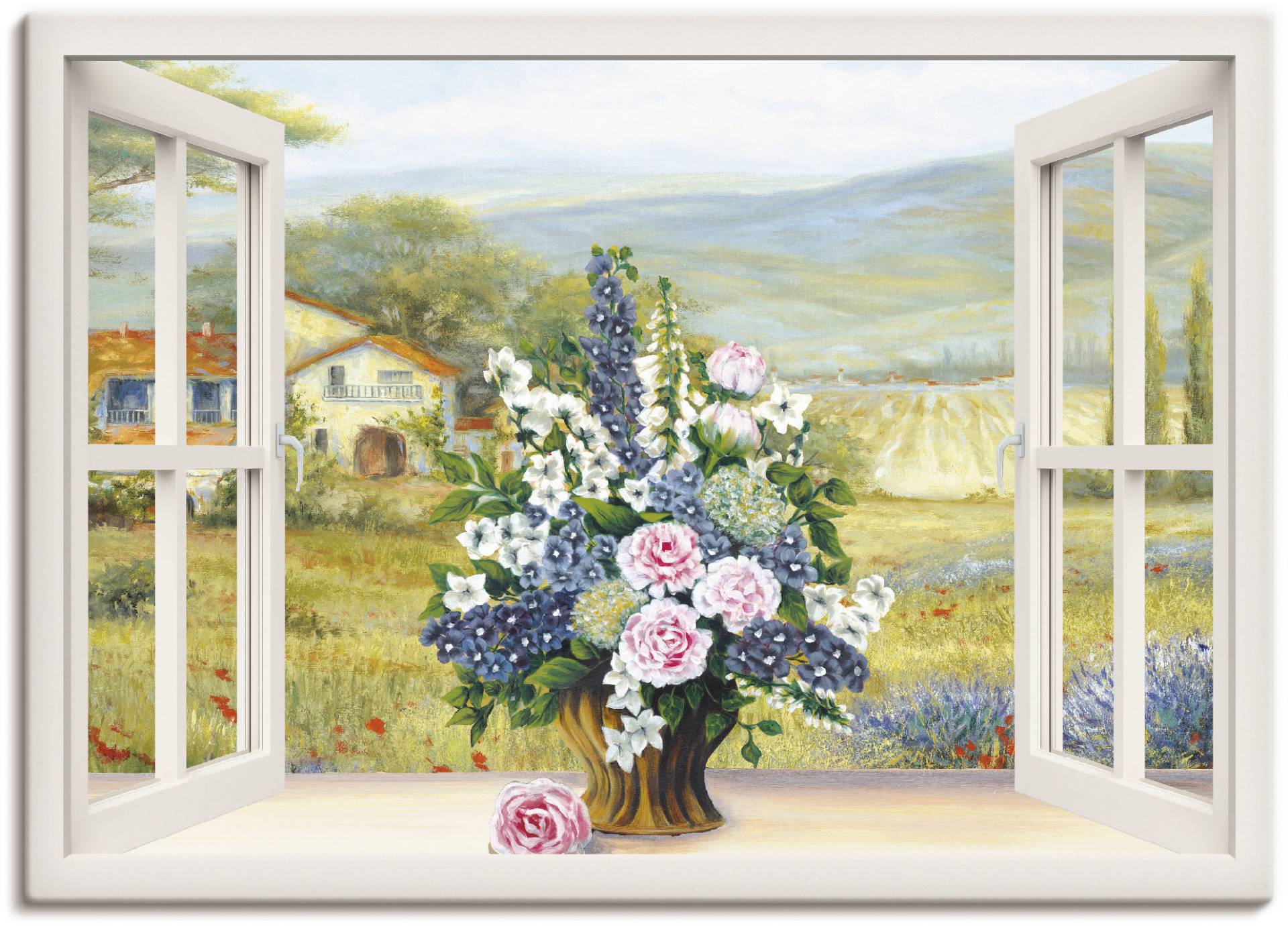 Artland Leinwandbild »Blumenbouquet am weissen Fenster«, Arrangements, (1 St.), auf Keilrahmen gespannt von Artland