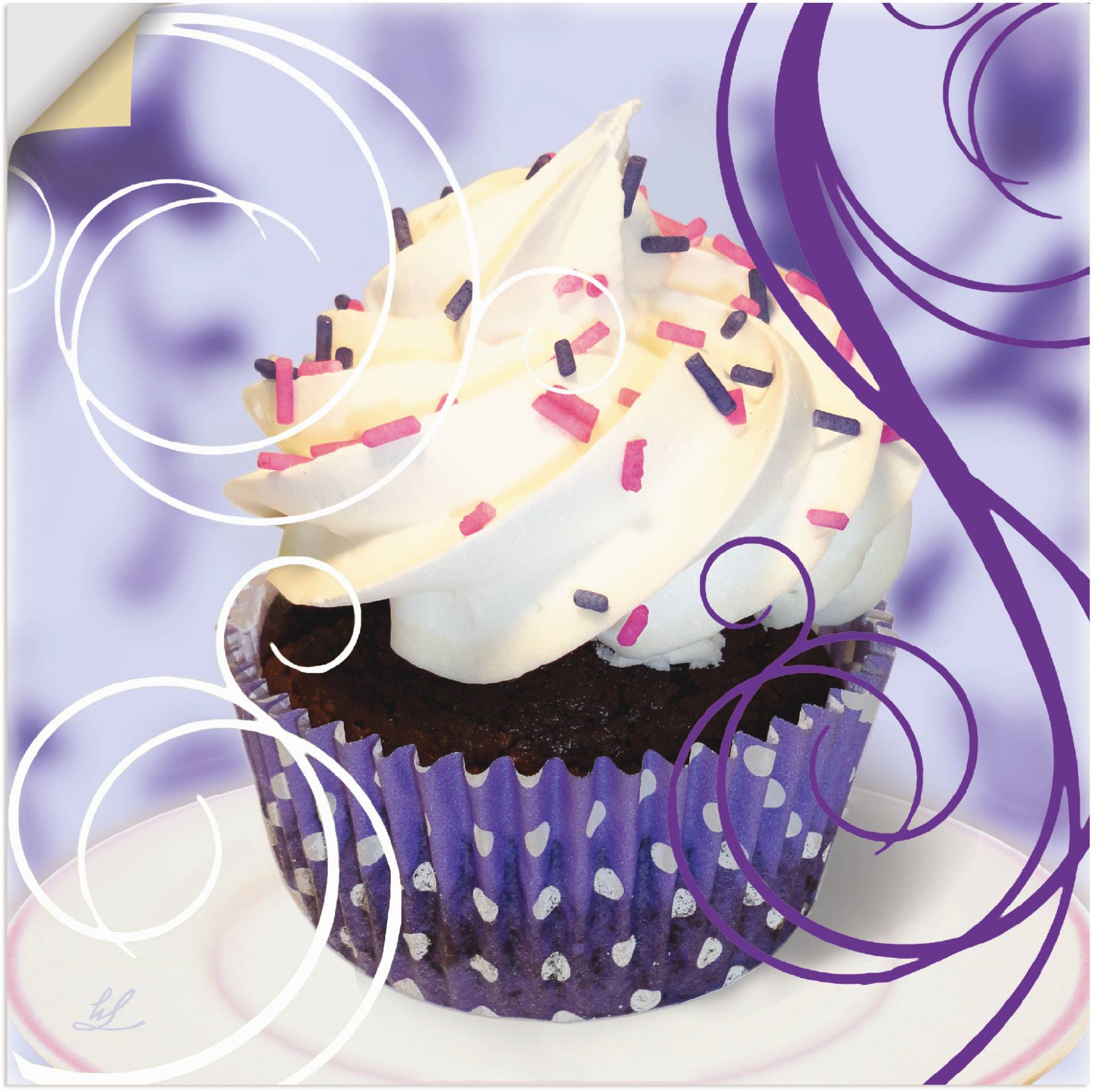 Artland Wandbild »Cupcake auf violett - Kuchen«, Süssspeisen, (1 St.), als Poster, Wandaufkleber in verschied. Grössen von Artland