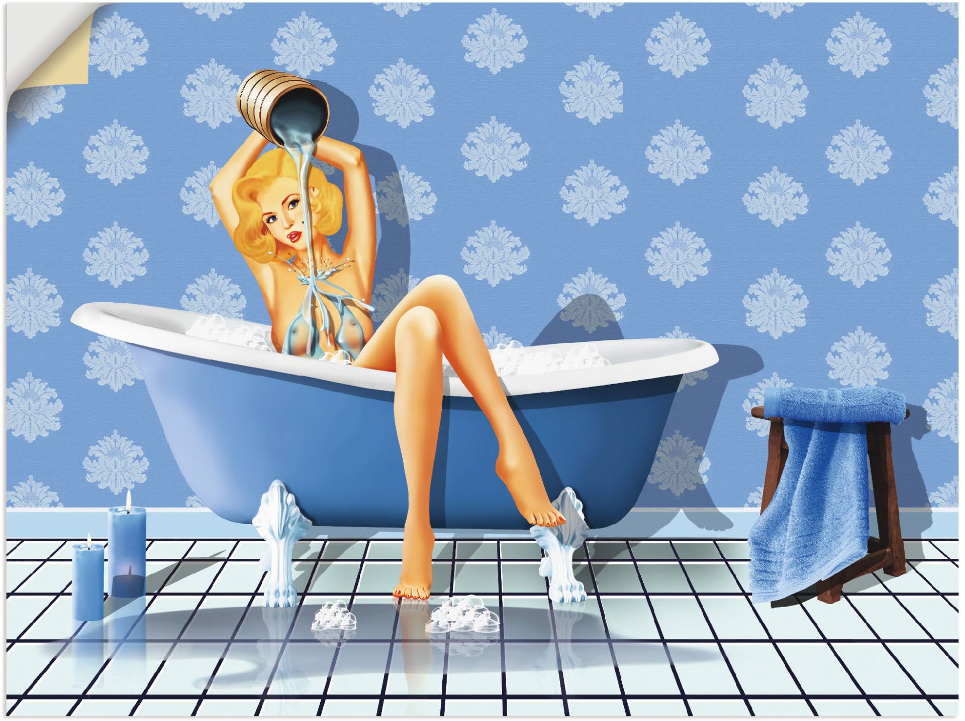 Artland Wandbild »Das sexy blaue Badezimmer«, Frau, (1 St.), als Leinwandbild, Poster, Wandaufkleber in verschied. Grössen von Artland