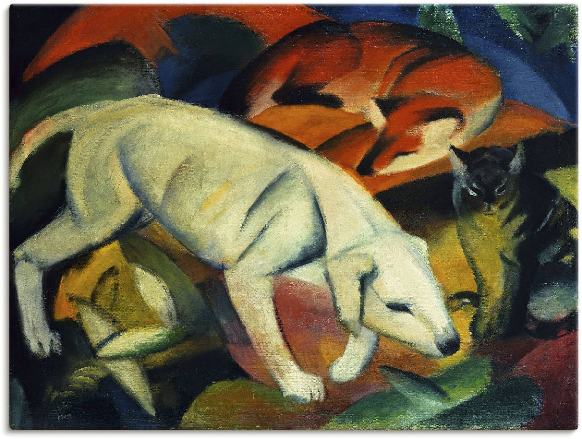 Artland Wandbild »Drei Tiere (Hund Fuchs und Katze). 1912«, Haustiere, (1 St.), als Leinwandbild, Wandaufkleber in verschied. Grössen von Artland